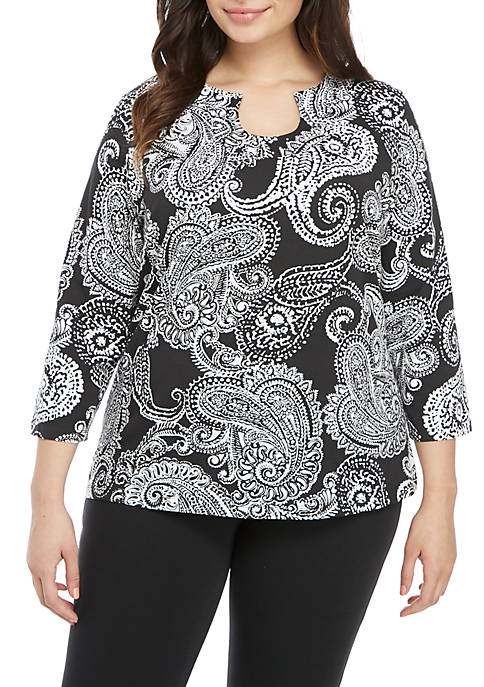 Ruby Rd Plus Size Must Haves Embellished Horseshoe Neck Paisley Top | belk