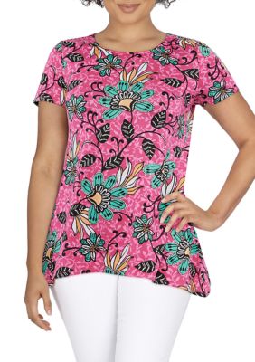 Ruby Rd Women's Petite Knit Bright Floral Puff Print Top