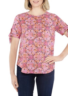 Ruby Rd Women's Petite Knit Tile Pattern Print Top