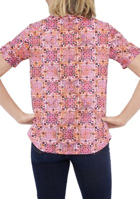 Petite Knit Tile Pattern Print Top