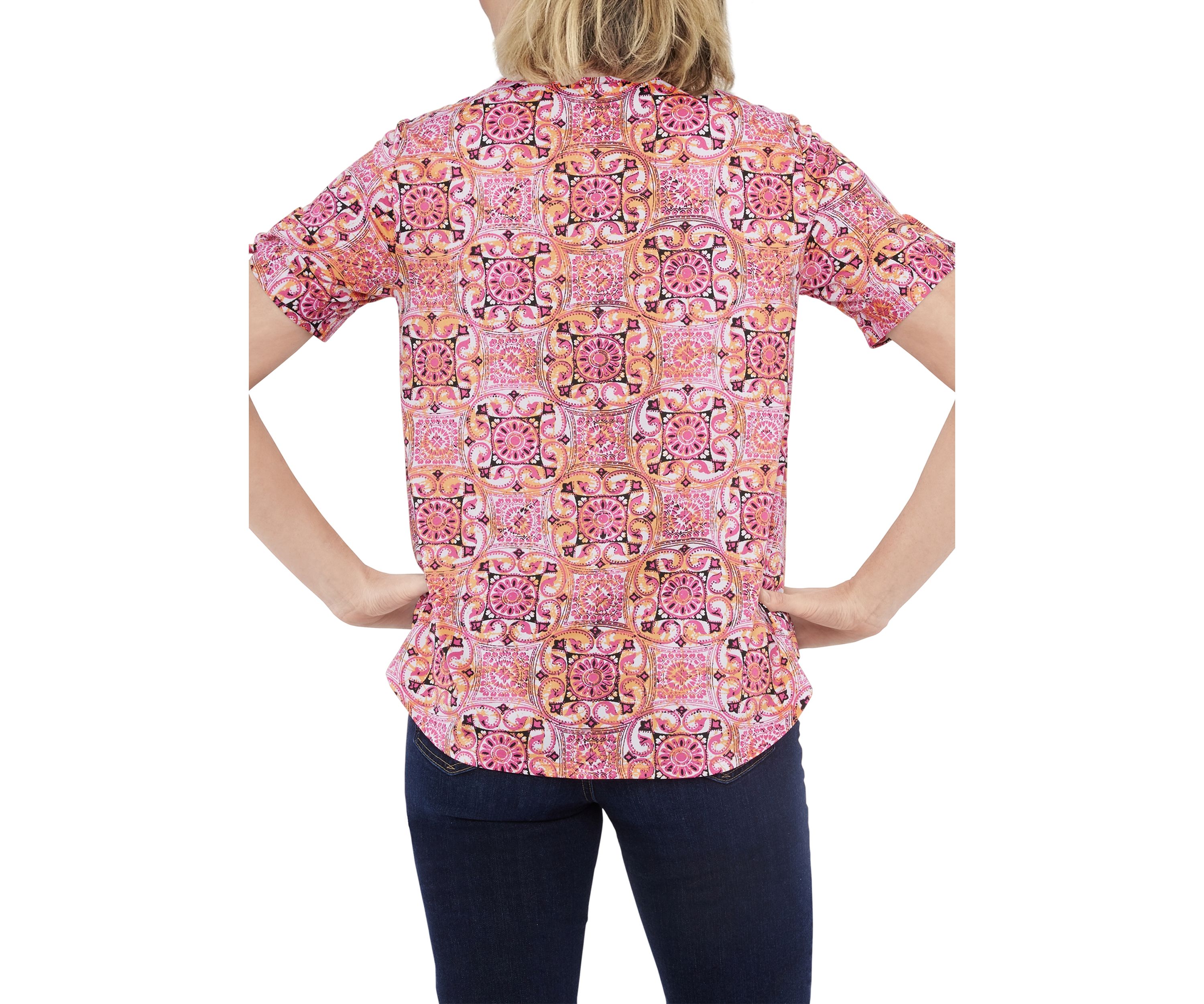 Petite Knit Tile Pattern Print Top
