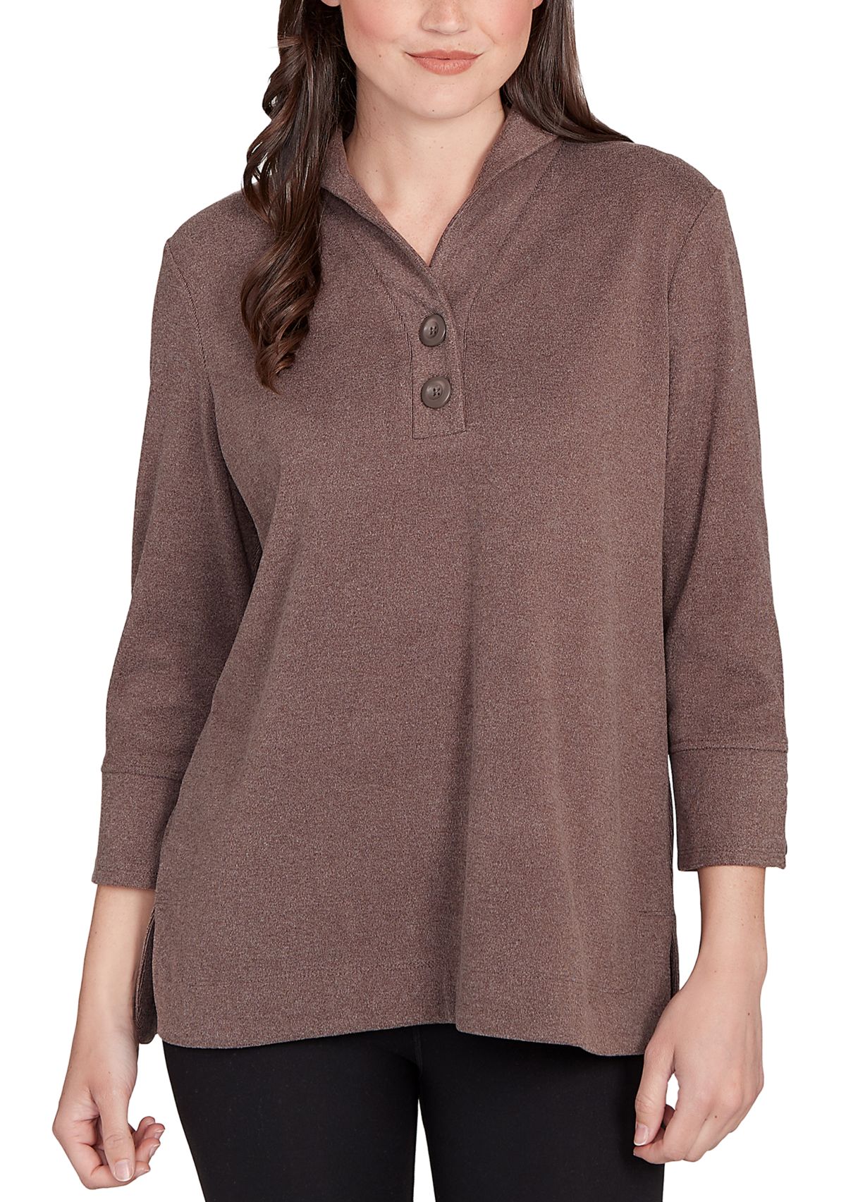 Womens Luxe Half Button Collared Top