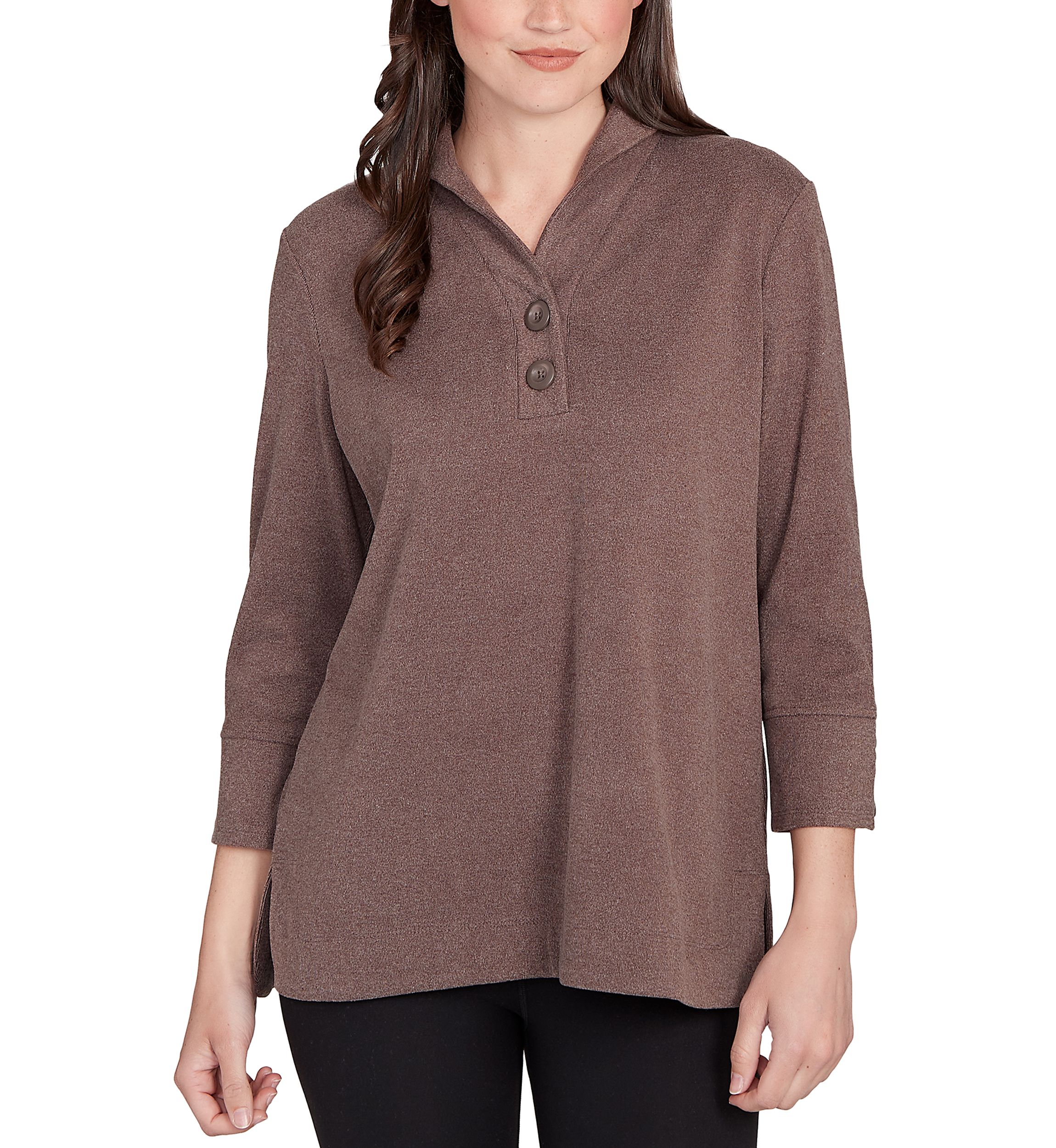 Womens Luxe Half Button Collared Top