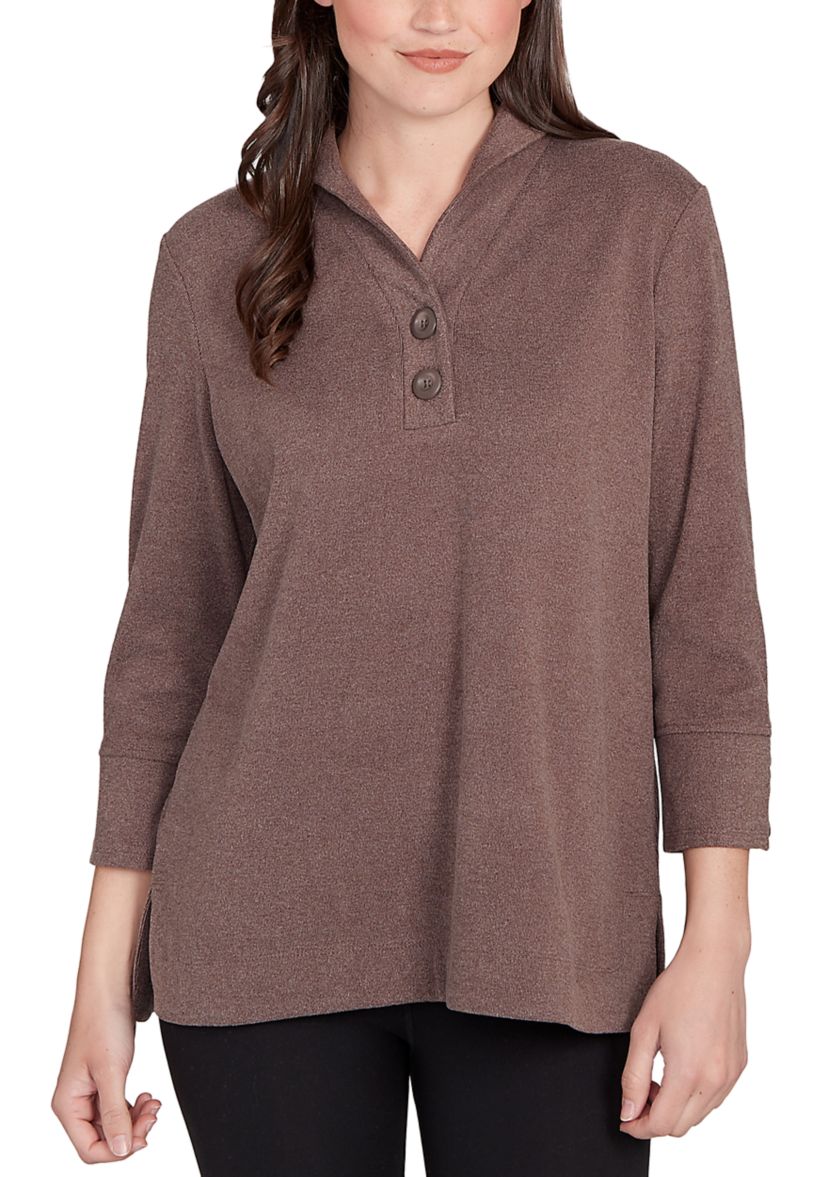 Womens Luxe Half Button Collared Top
