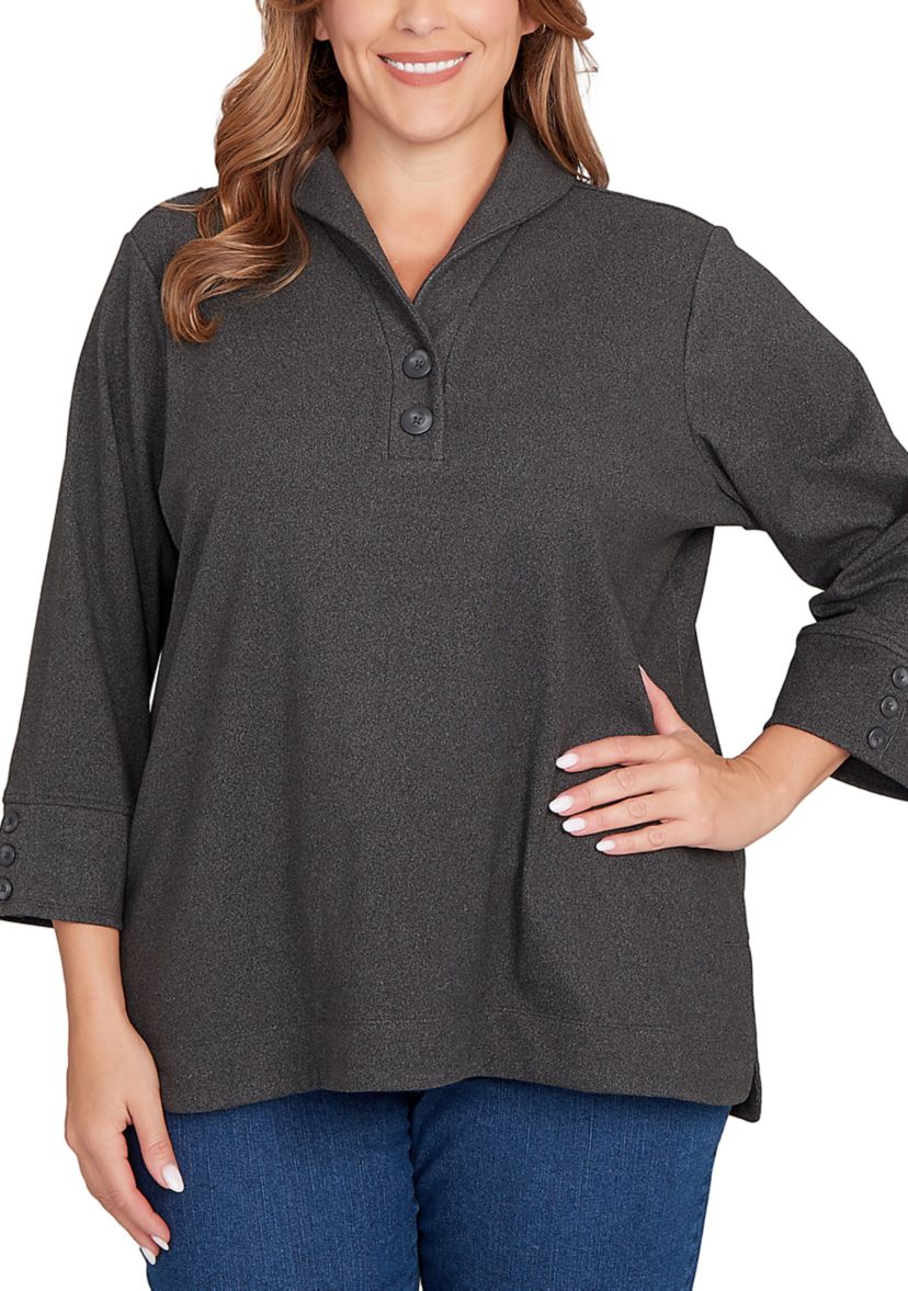 Plus Size Luxe Half Button Collared Top