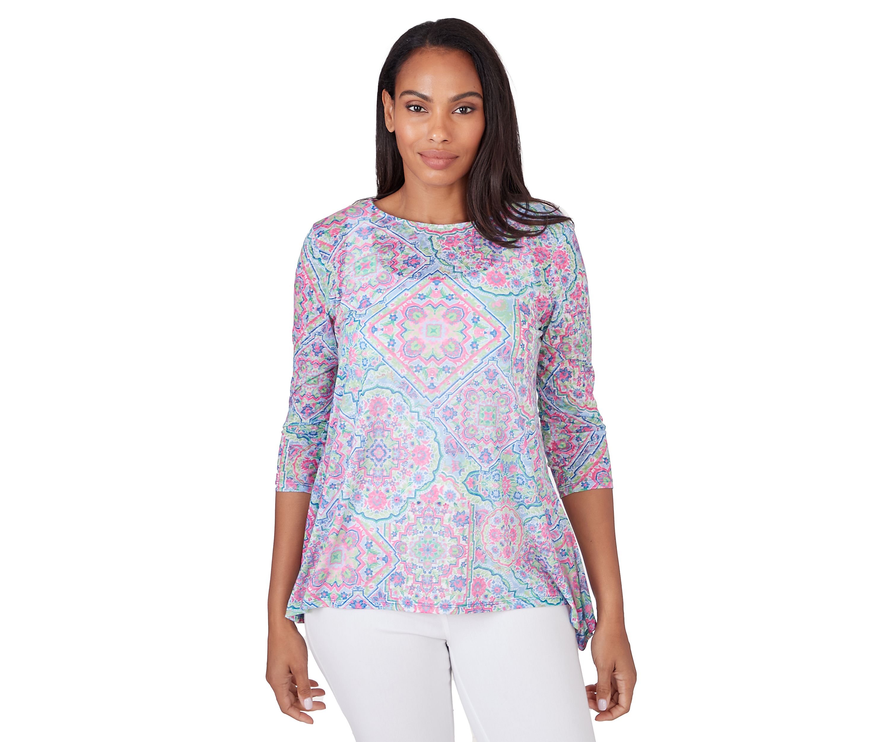 Womens Scoop Neck Tile Print Burnout Shark Bite Top
