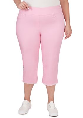 Ruby Rd Women's Plus Size Pull On Tencel Denim Capri Pants with Fringed Hem, Pink, 16W Short -  0197177153919