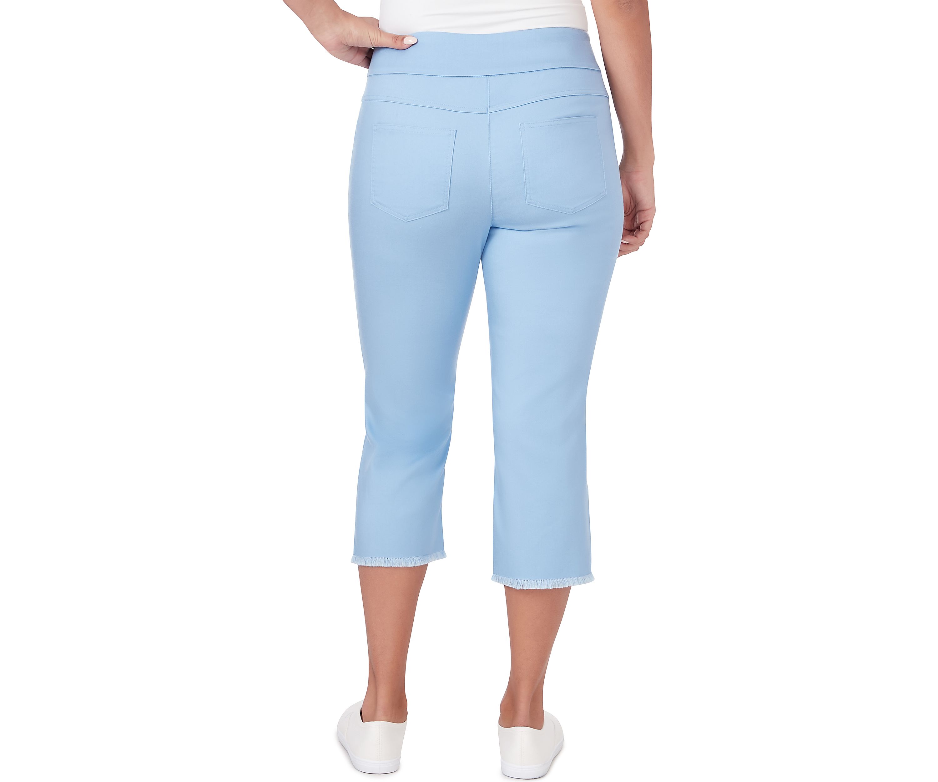 Petite Pull On Tencel Denim Capri Pants with Fringe Hem