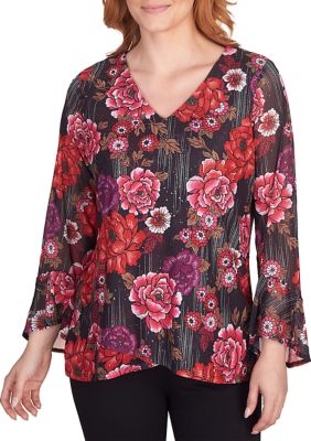 Women's Glittering Rose Kimono Blouse