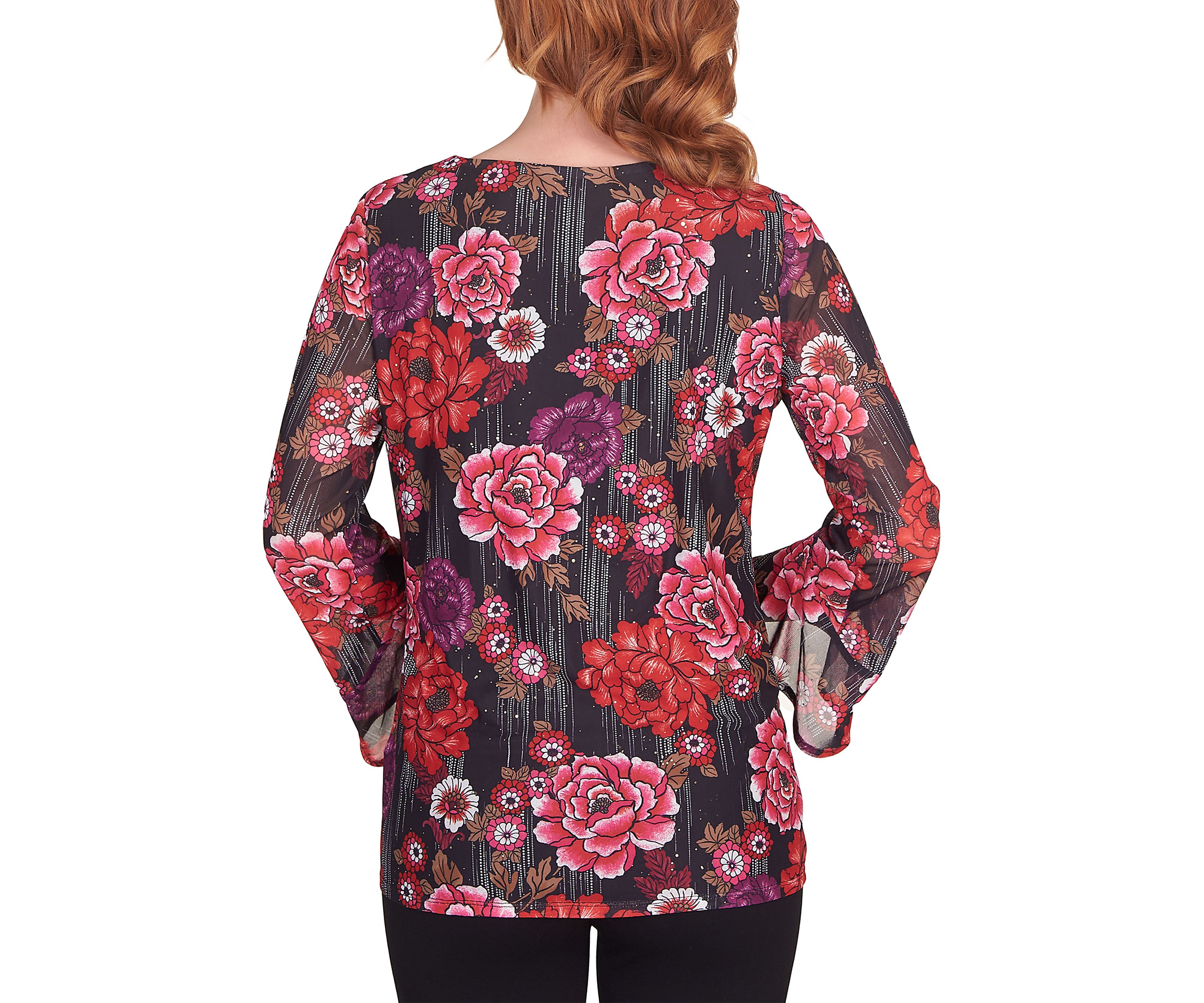 Womens Glittering Rose Kimono Blouse