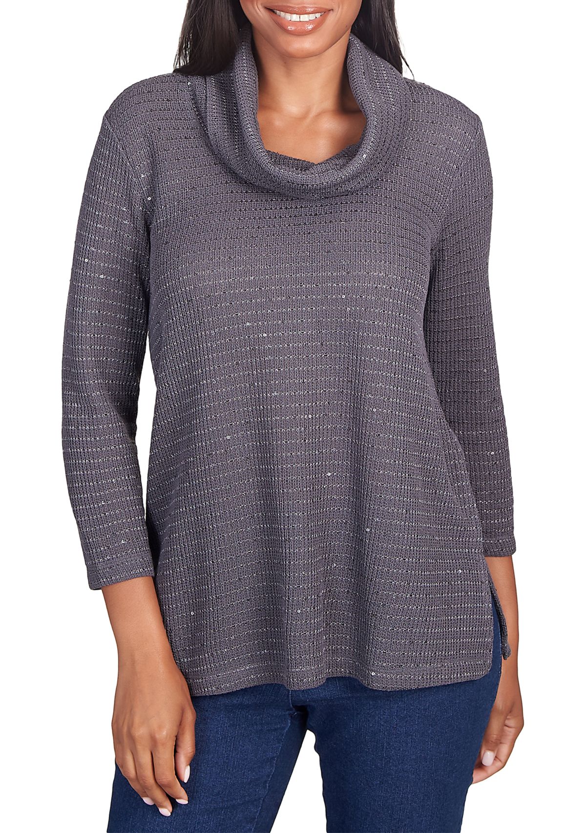 Womens Sequin Knit Cowl Neck Top