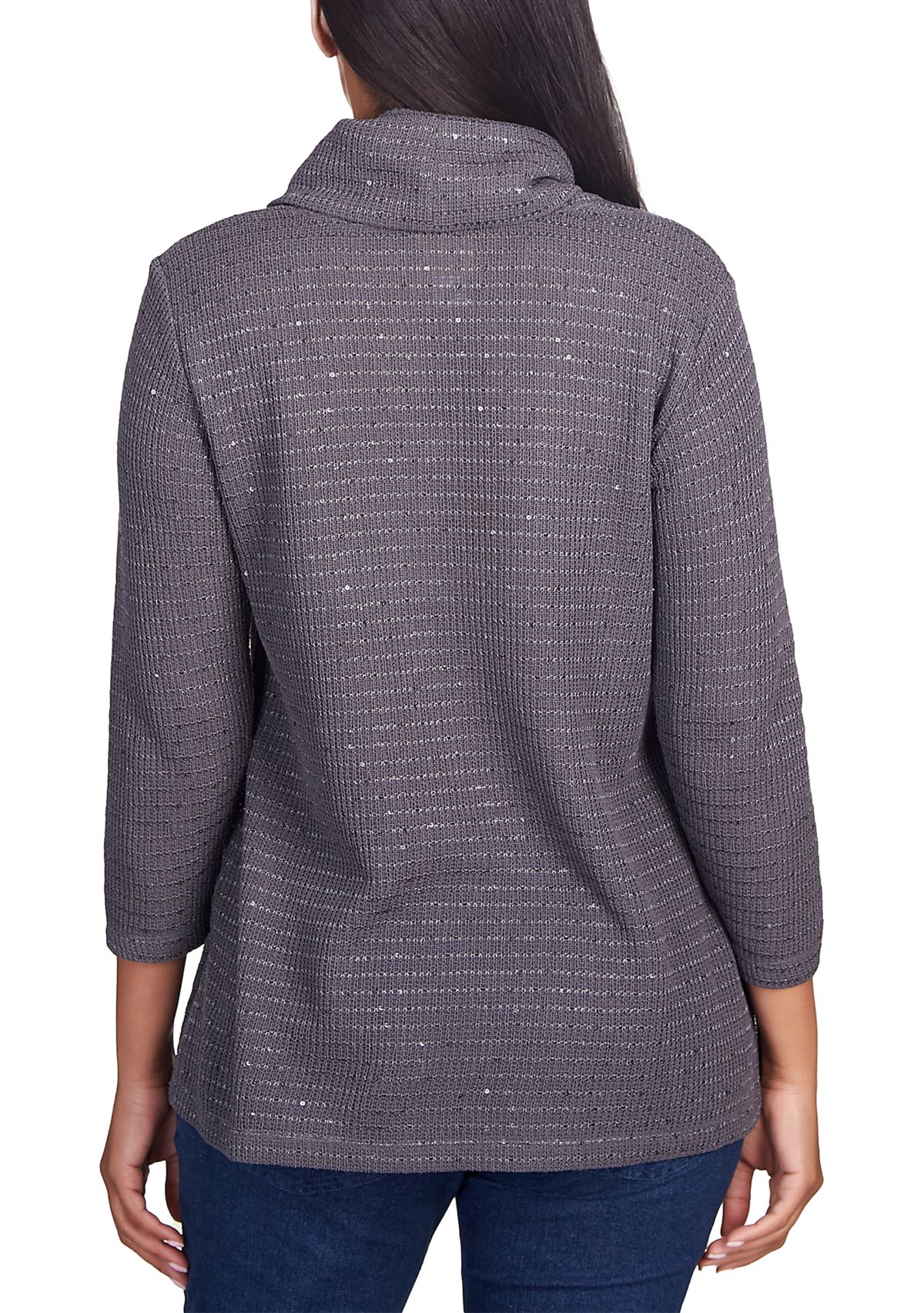 Womens Sequin Knit Cowl Neck Top