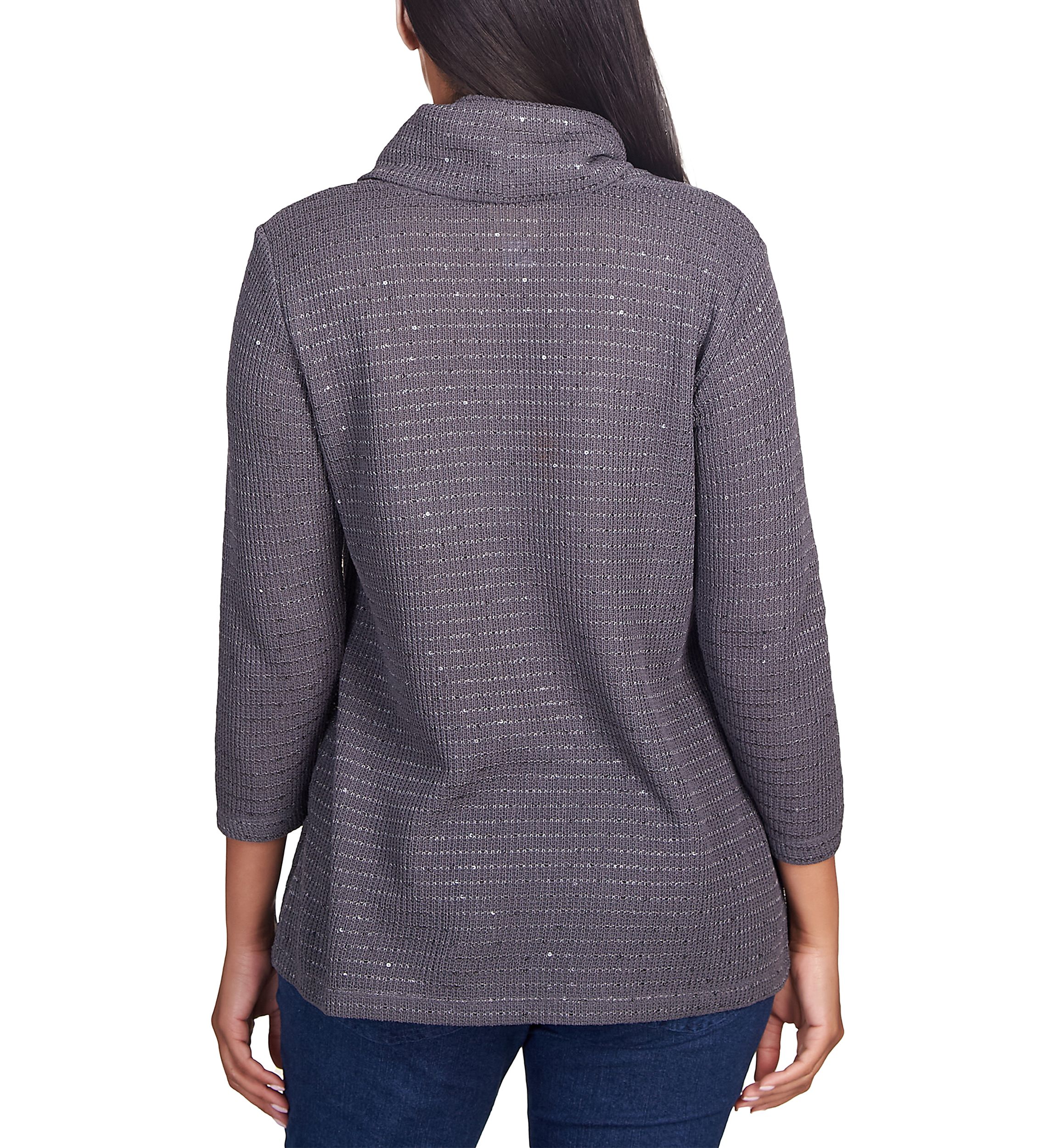 Womens Sequin Knit Cowl Neck Top