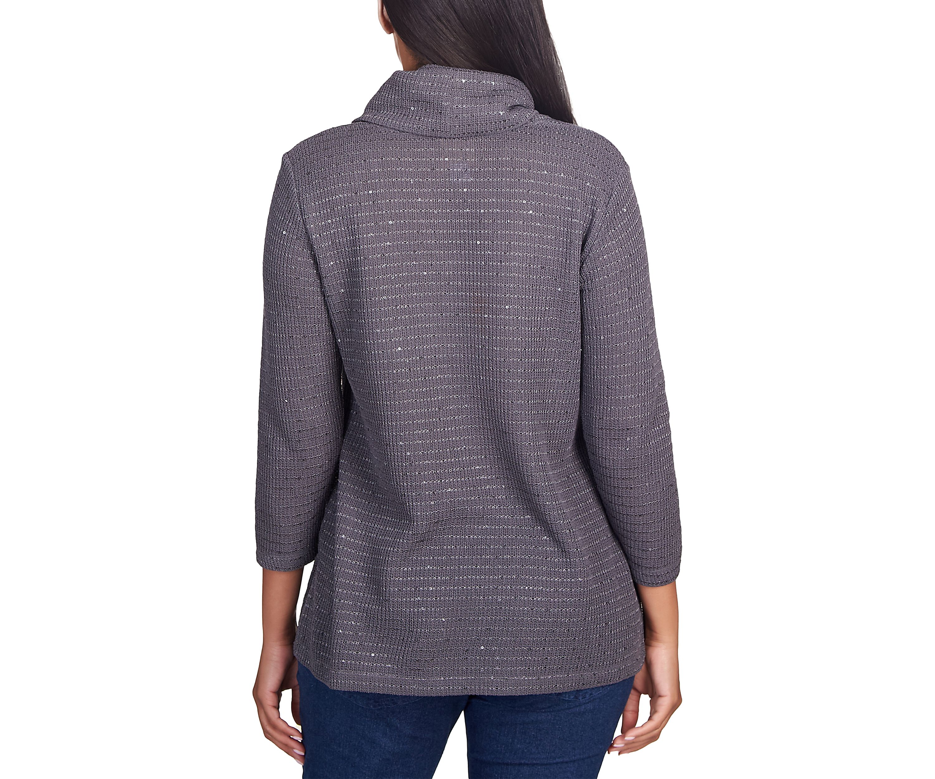 Womens Sequin Knit Cowl Neck Top