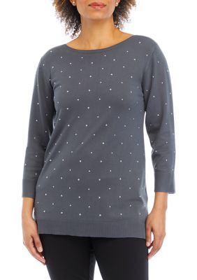 Women's Pearl Studded Eyelash Sweater