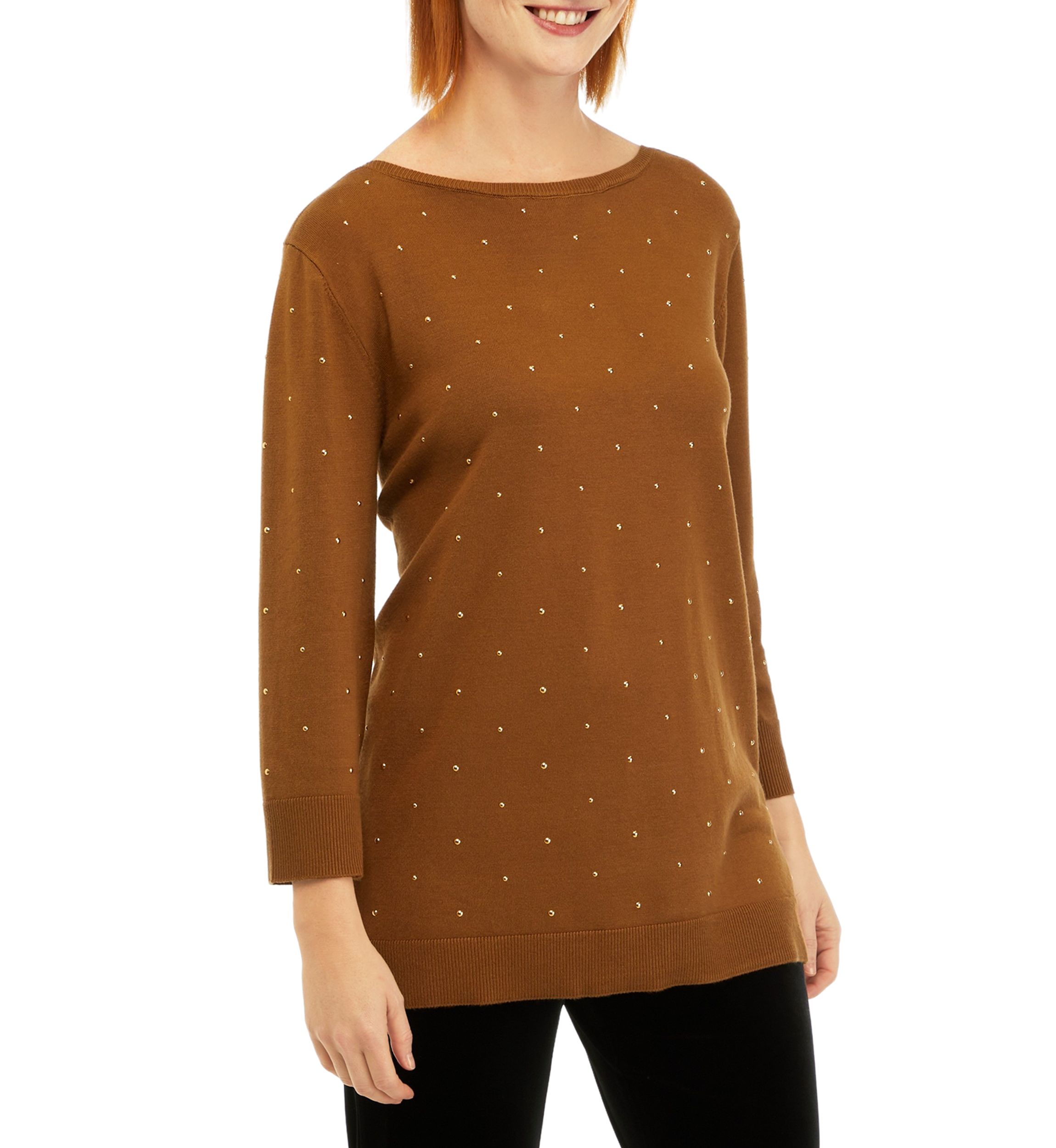 Womens Stud Embellished Tunic Sweater