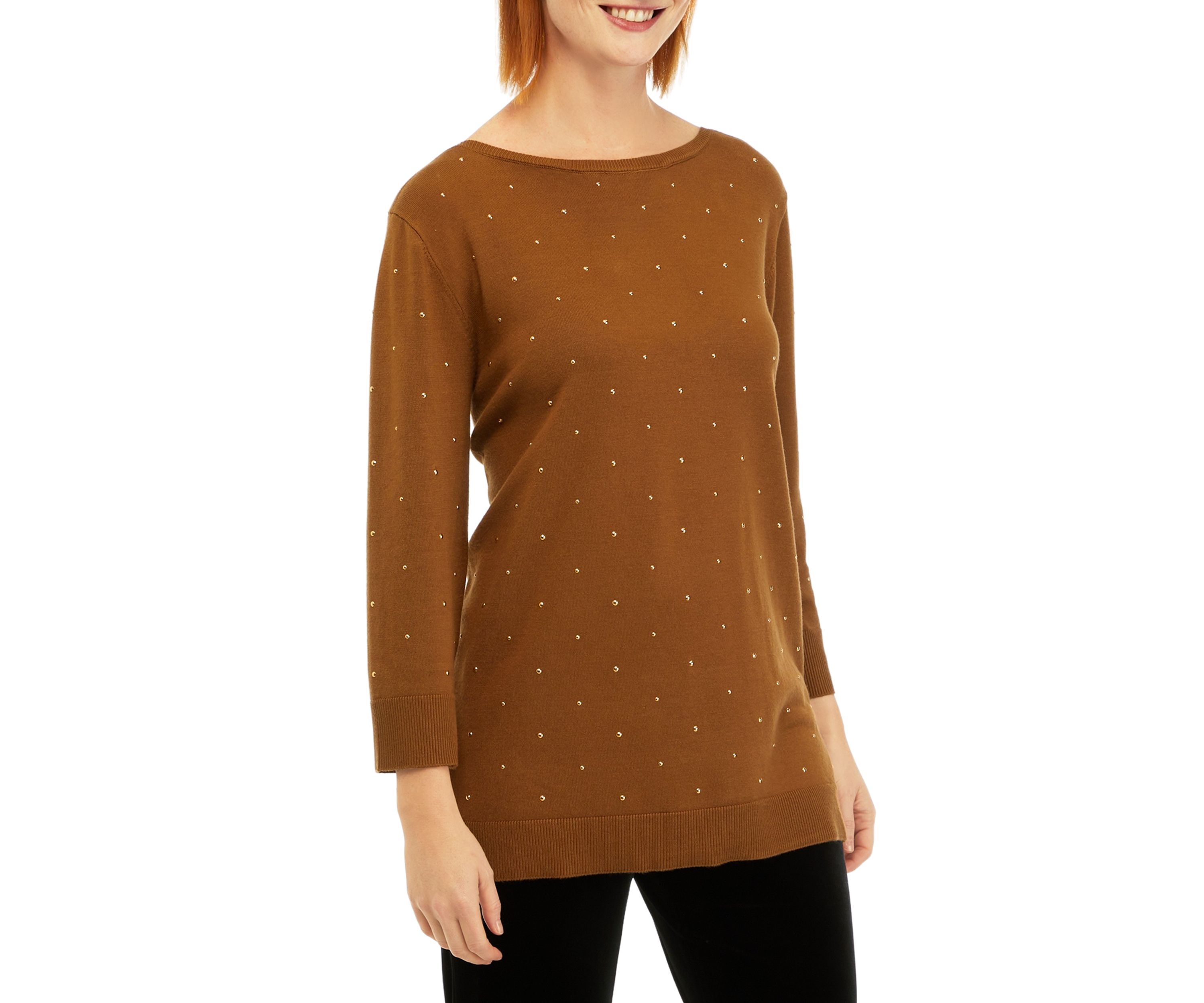 Womens Stud Embellished Tunic Sweater