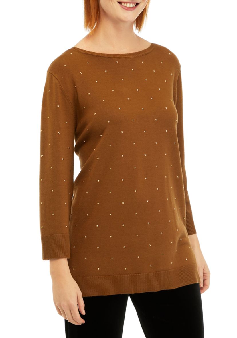Womens Stud Embellished Tunic Sweater