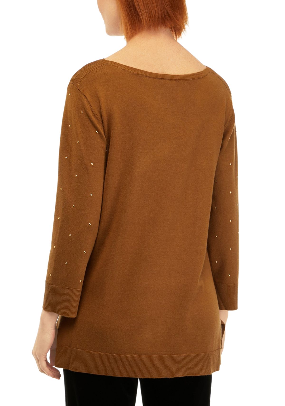 Womens Stud Embellished Tunic Sweater