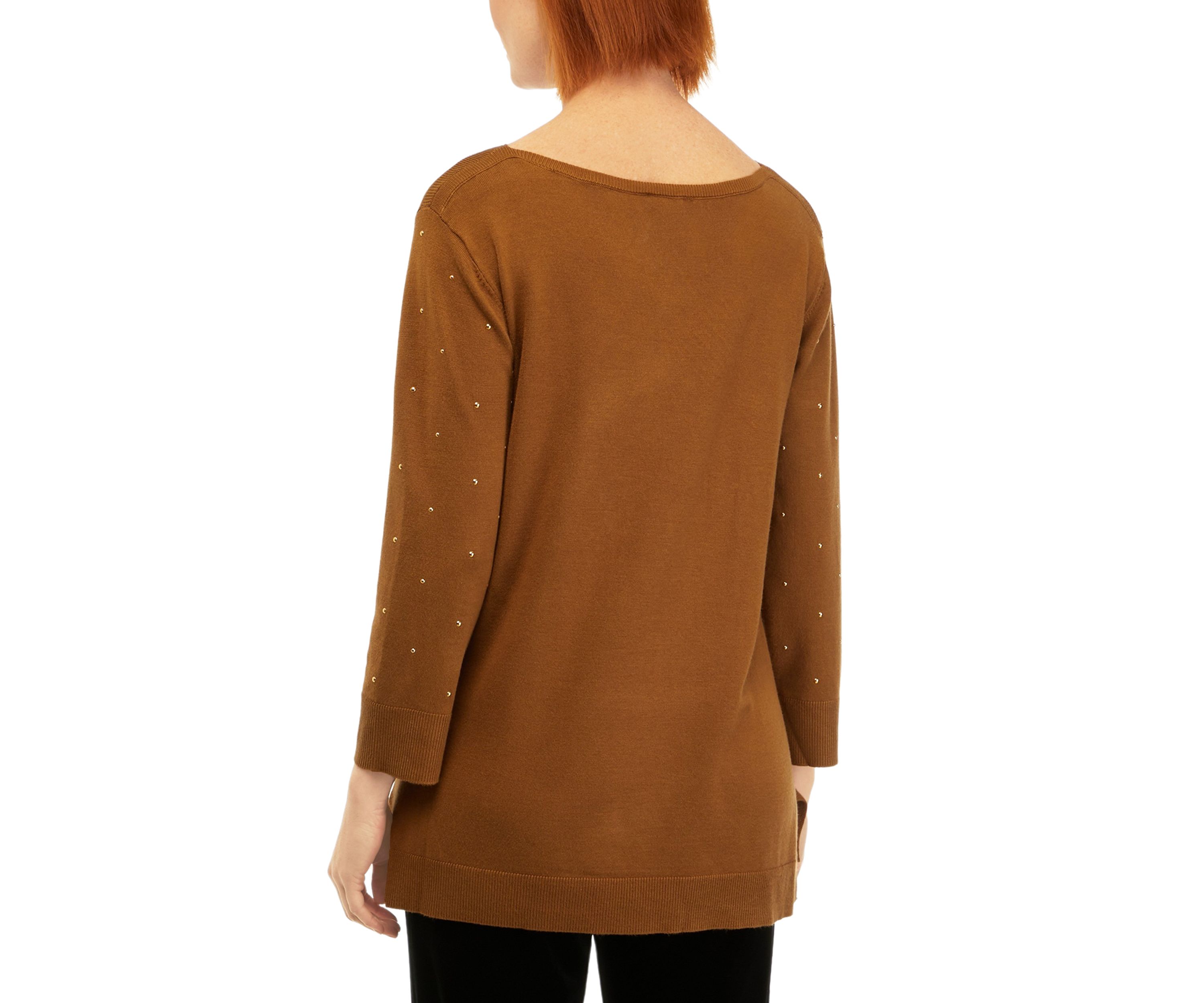 Womens Stud Embellished Tunic Sweater