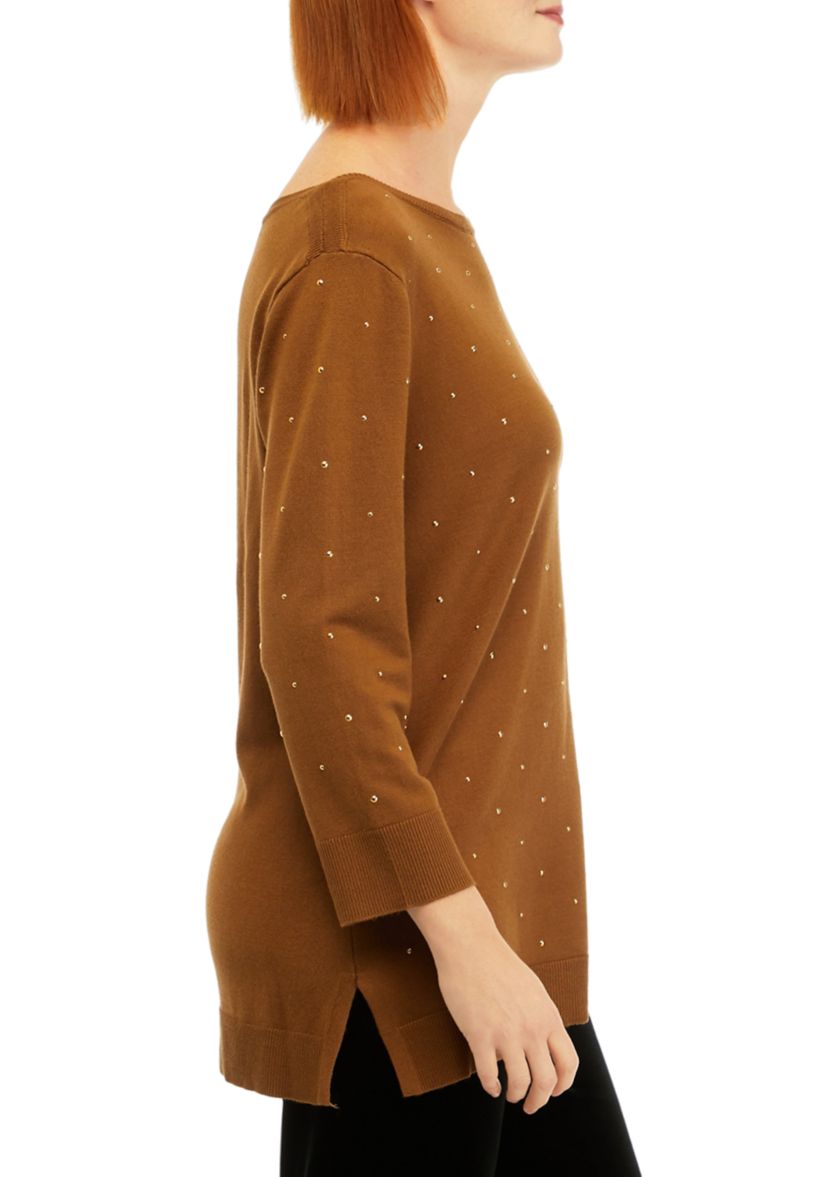 Womens Stud Embellished Tunic Sweater