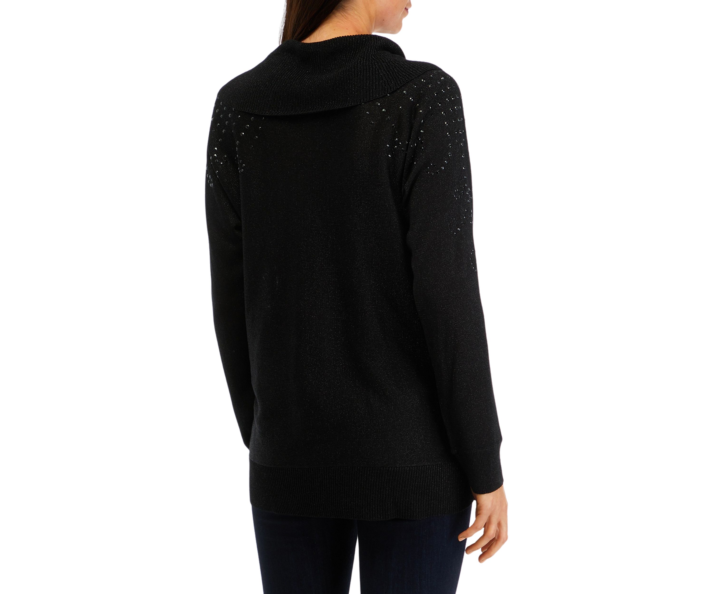 Womens Glitter Embellished Cowl Neck Sweater