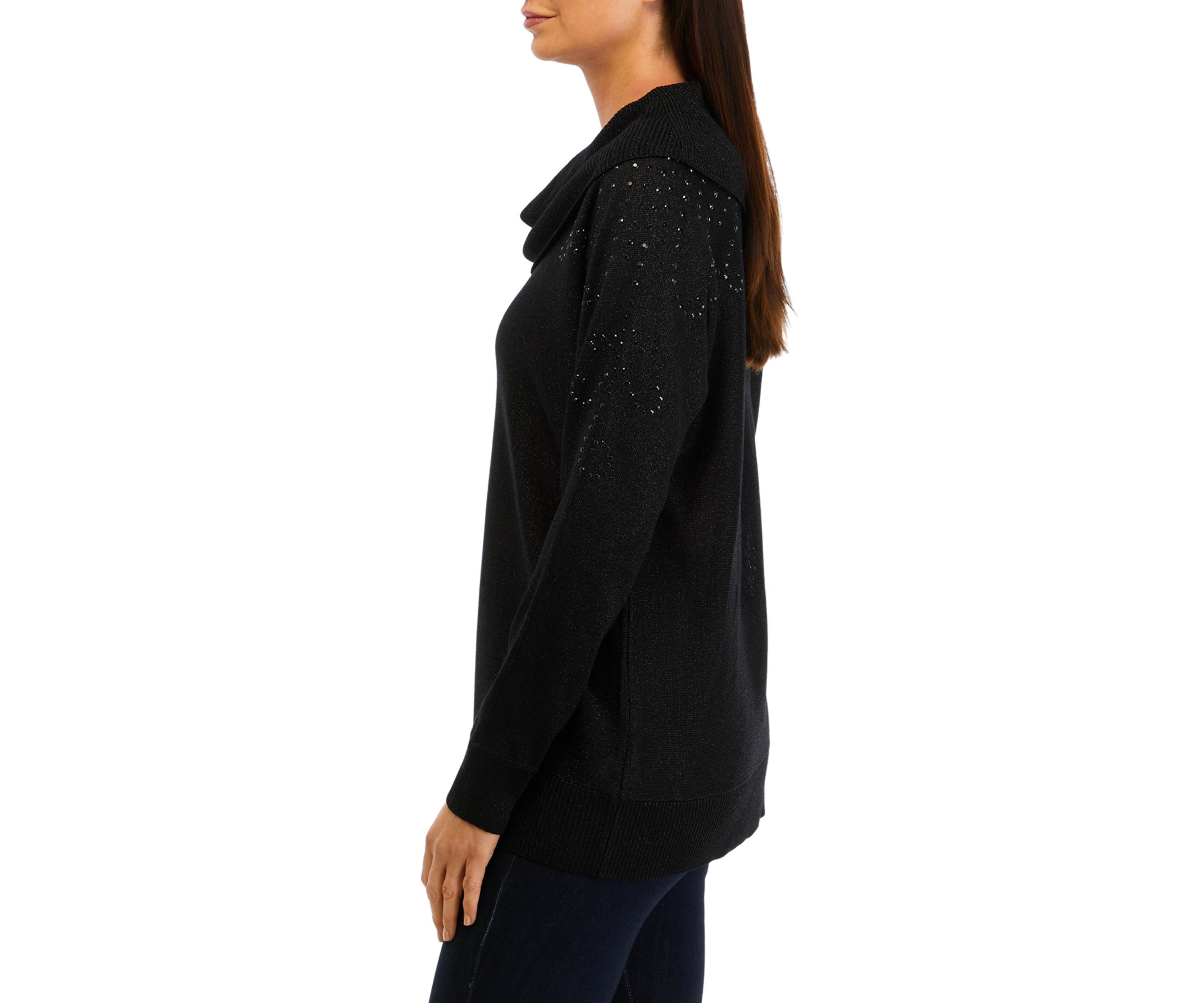 Womens Glitter Embellished Cowl Neck Sweater