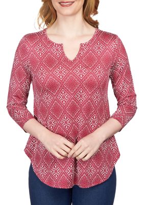 Women's Diamond Puff Print Draped Knit Top