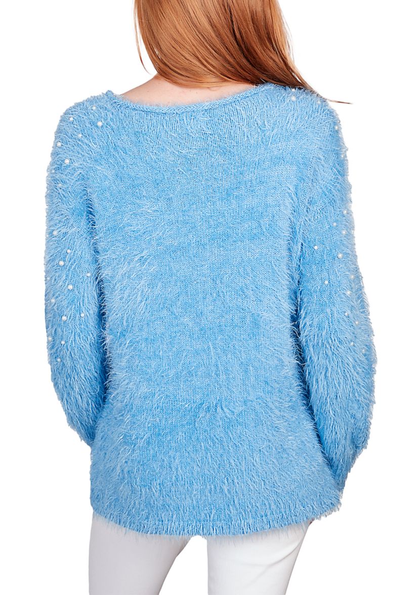 Womens Pearl Studded Eyelash Sweater