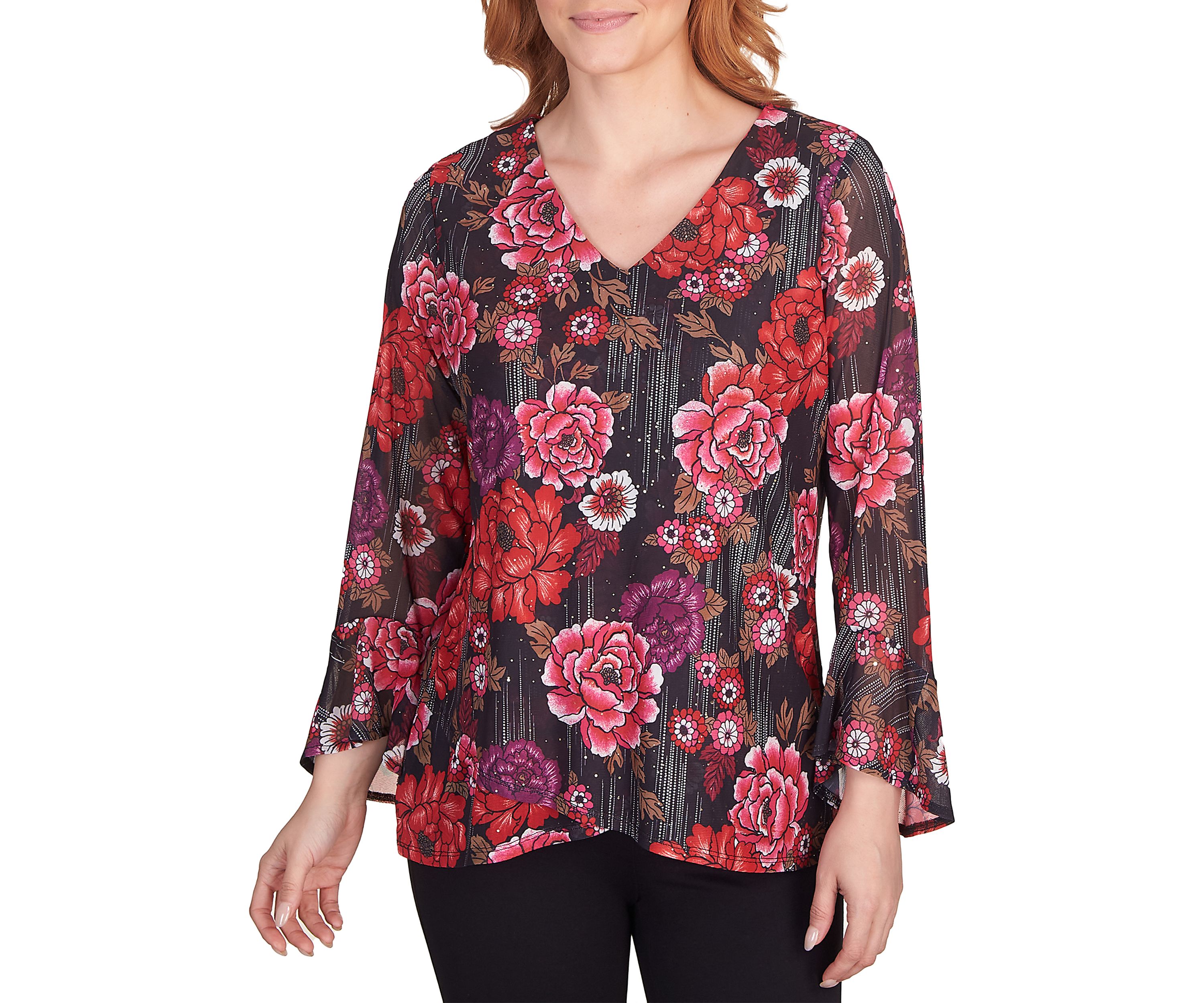 Plus Glittering Rose Kimono Blouse