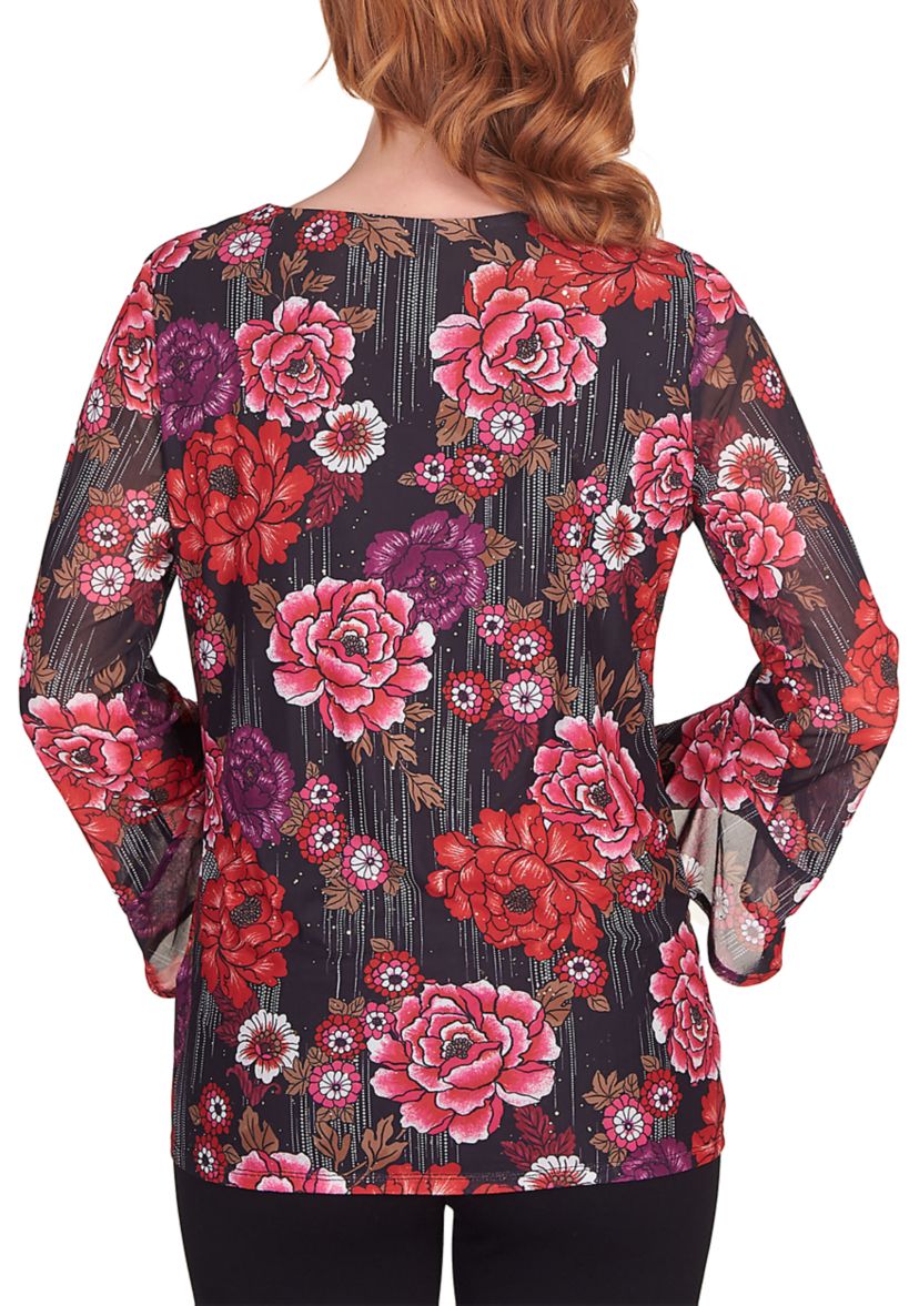 Plus Glittering Rose Kimono Blouse