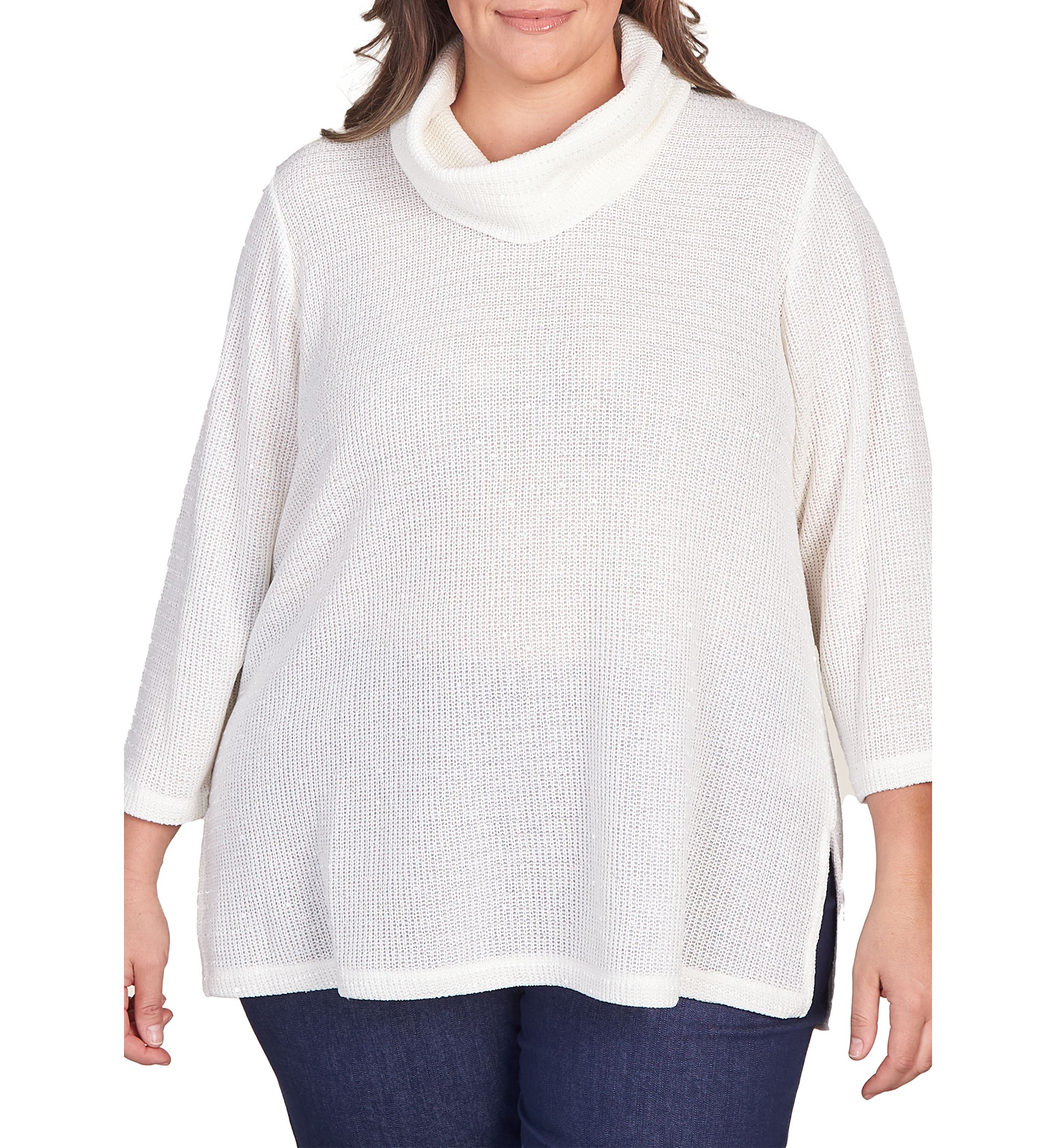 Plus Size Sequin Knit Cowl Neck Top