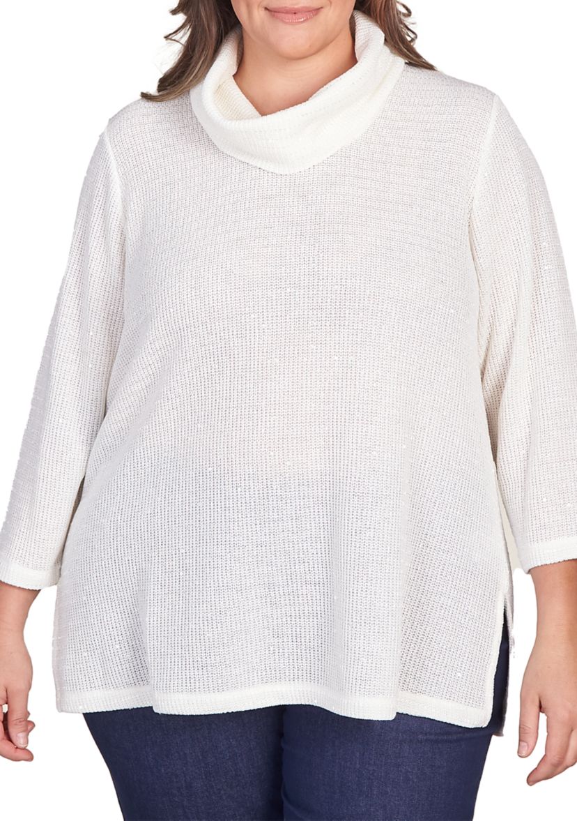 Plus Size Sequin Knit Cowl Neck Top