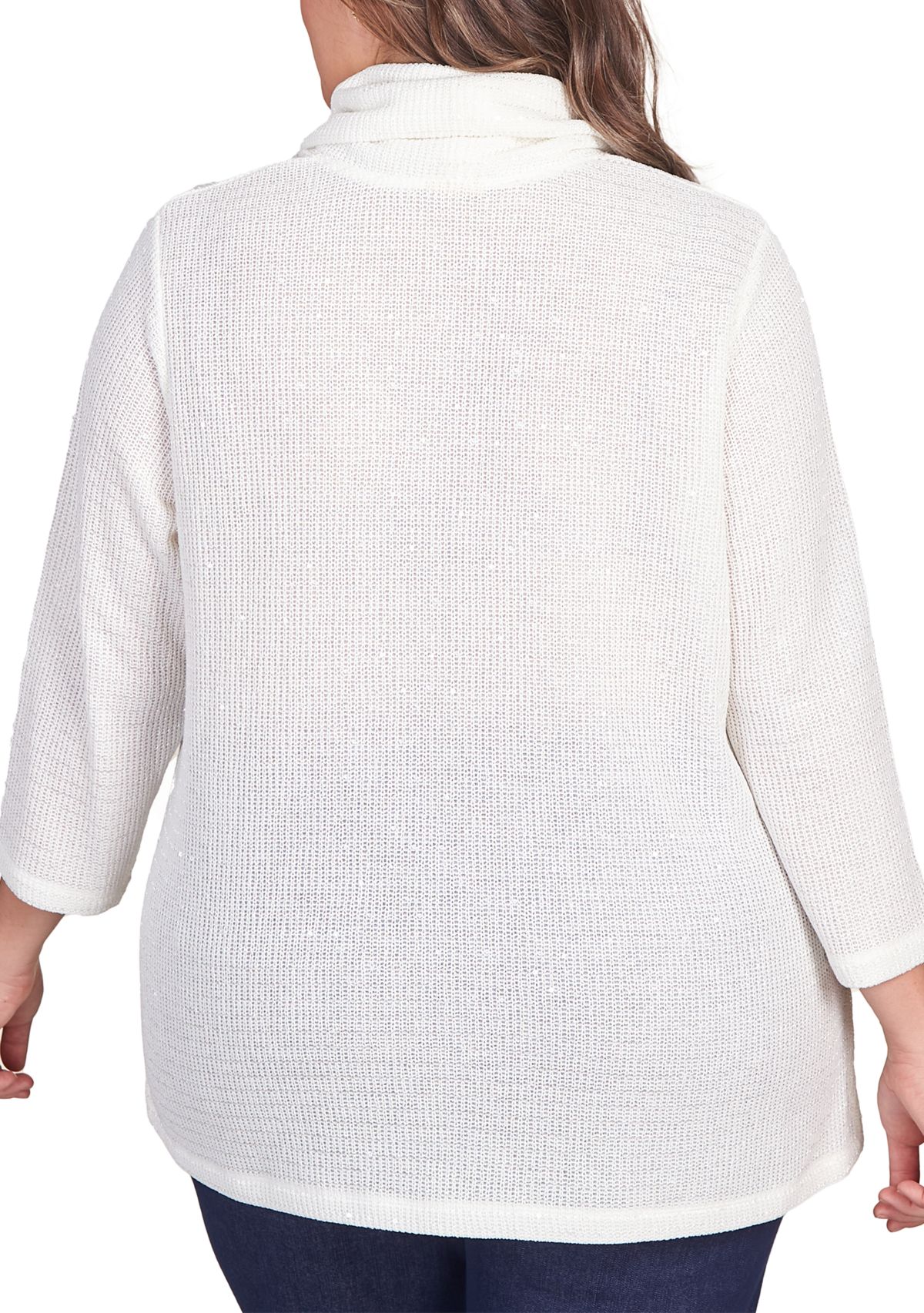 Plus Size Sequin Knit Cowl Neck Top