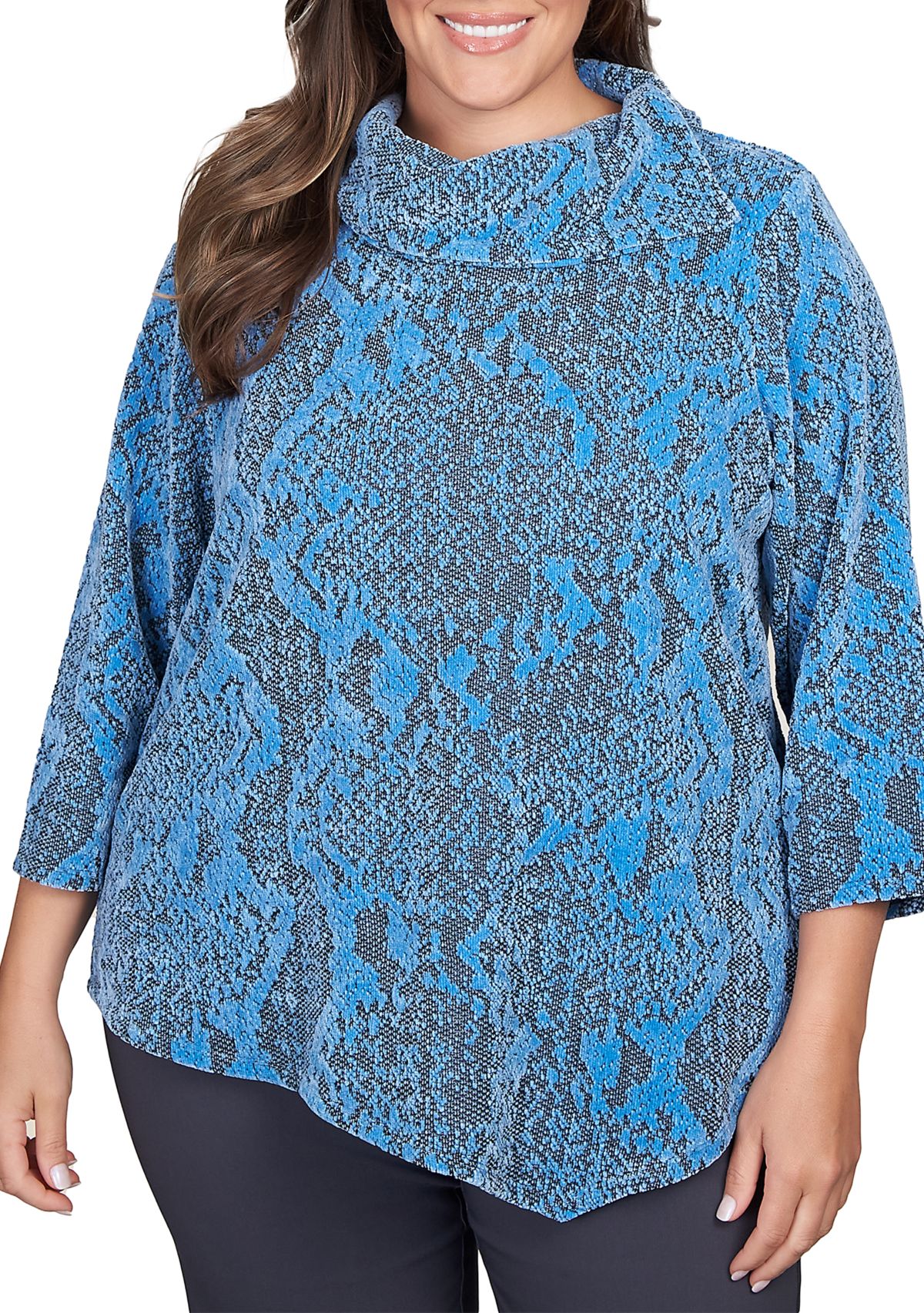 Plus Size Chenille Snakeskin Jacquard Top