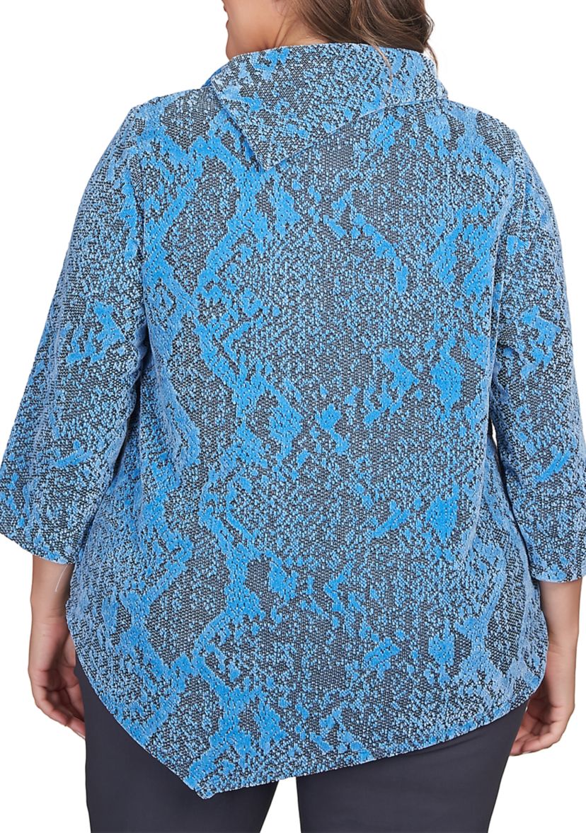 Plus Size Chenille Snakeskin Jacquard Top