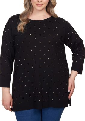 Plus Stud Embellished Tunic Sweater