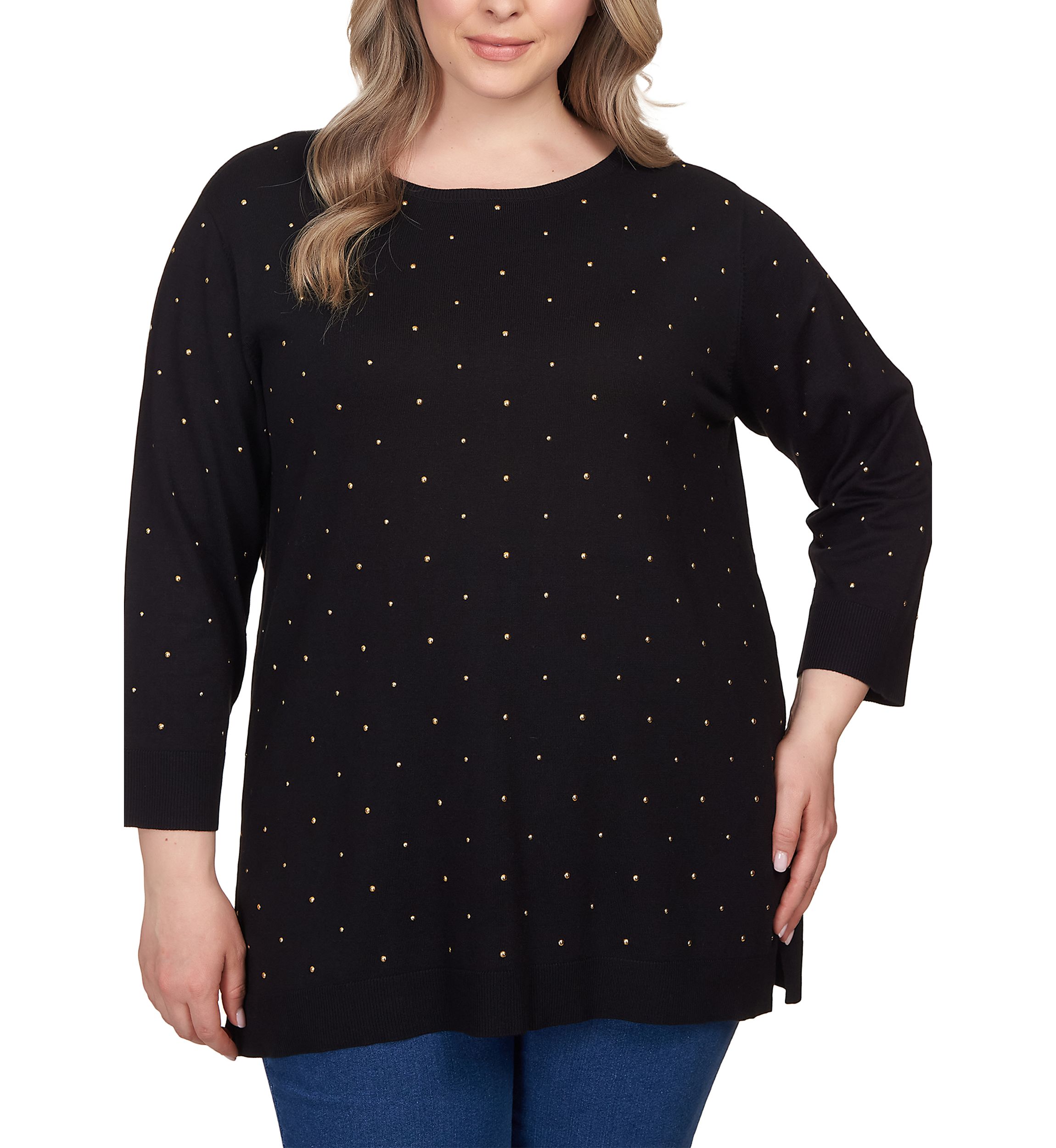 Plus Size Stud Embellished Tunic Sweater