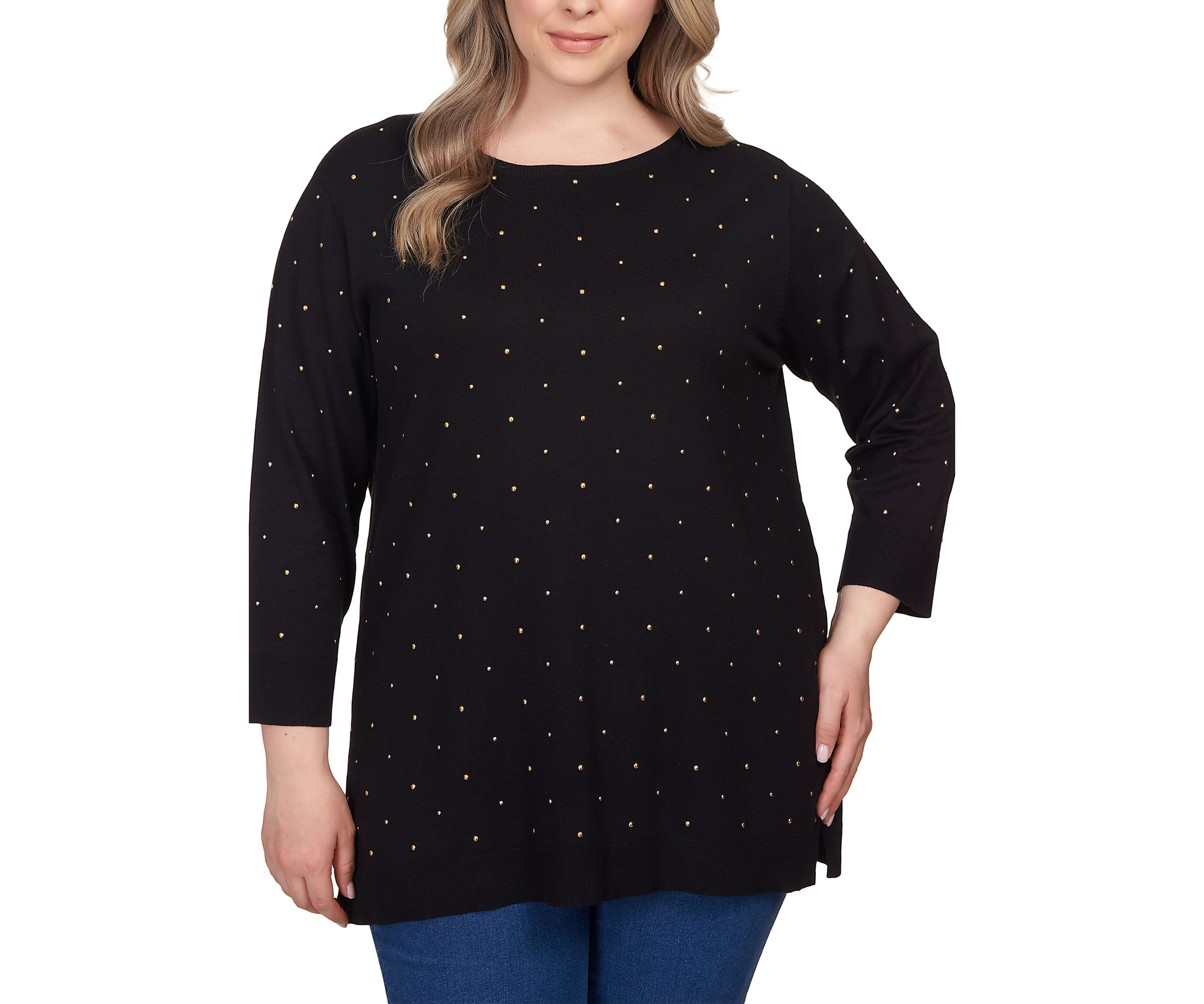 Plus Size Stud Embellished Tunic Sweater