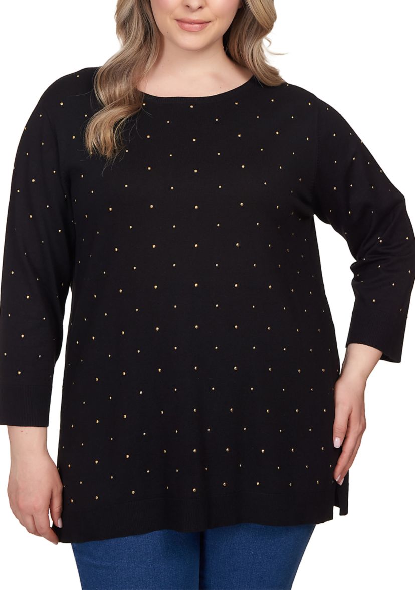 Plus Size Stud Embellished Tunic Sweater