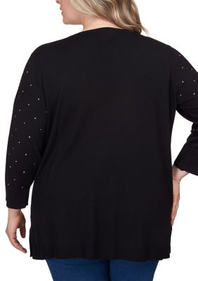 Plus Stud Embellished Tunic Sweater