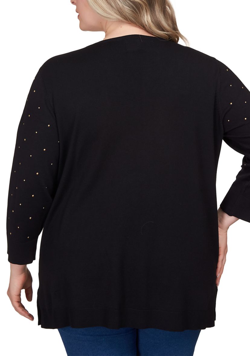 Plus Size Stud Embellished Tunic Sweater