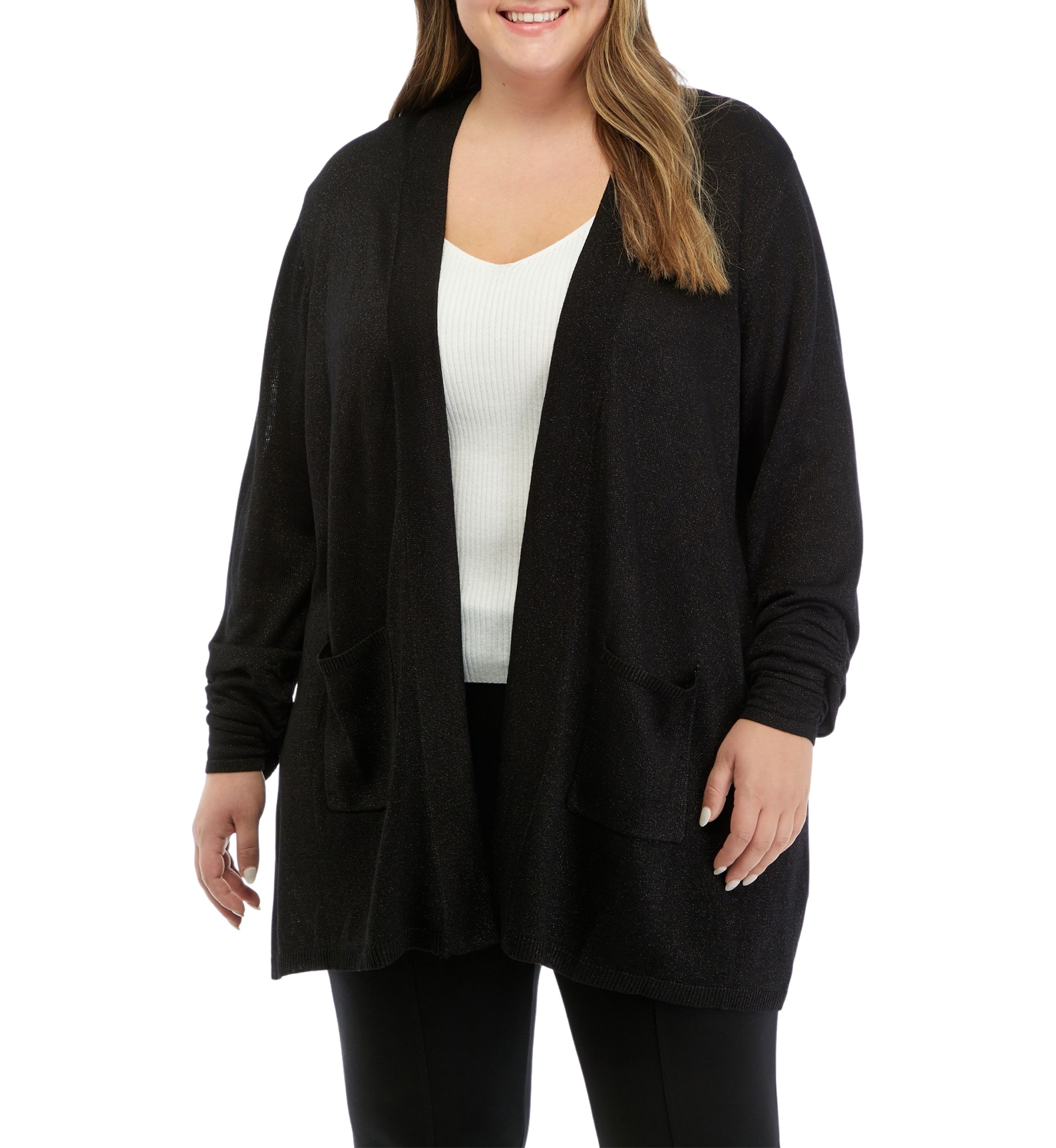 Plus Size Open Front Metallic Cardigan