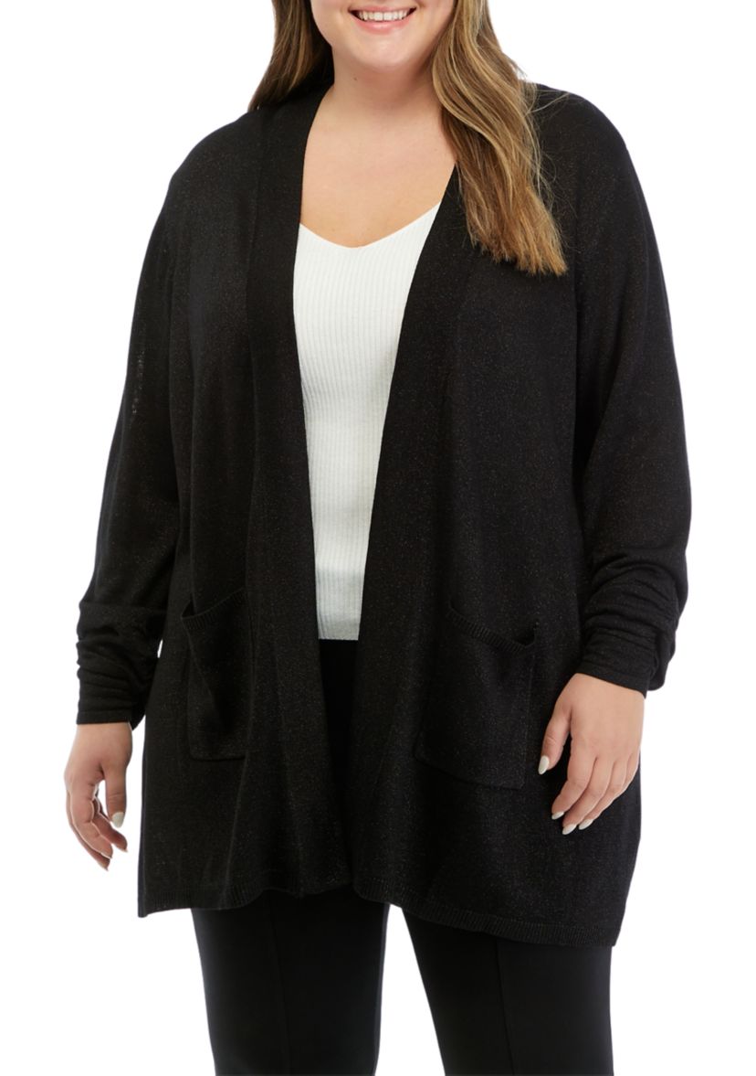 Plus Size Open Front Metallic Cardigan