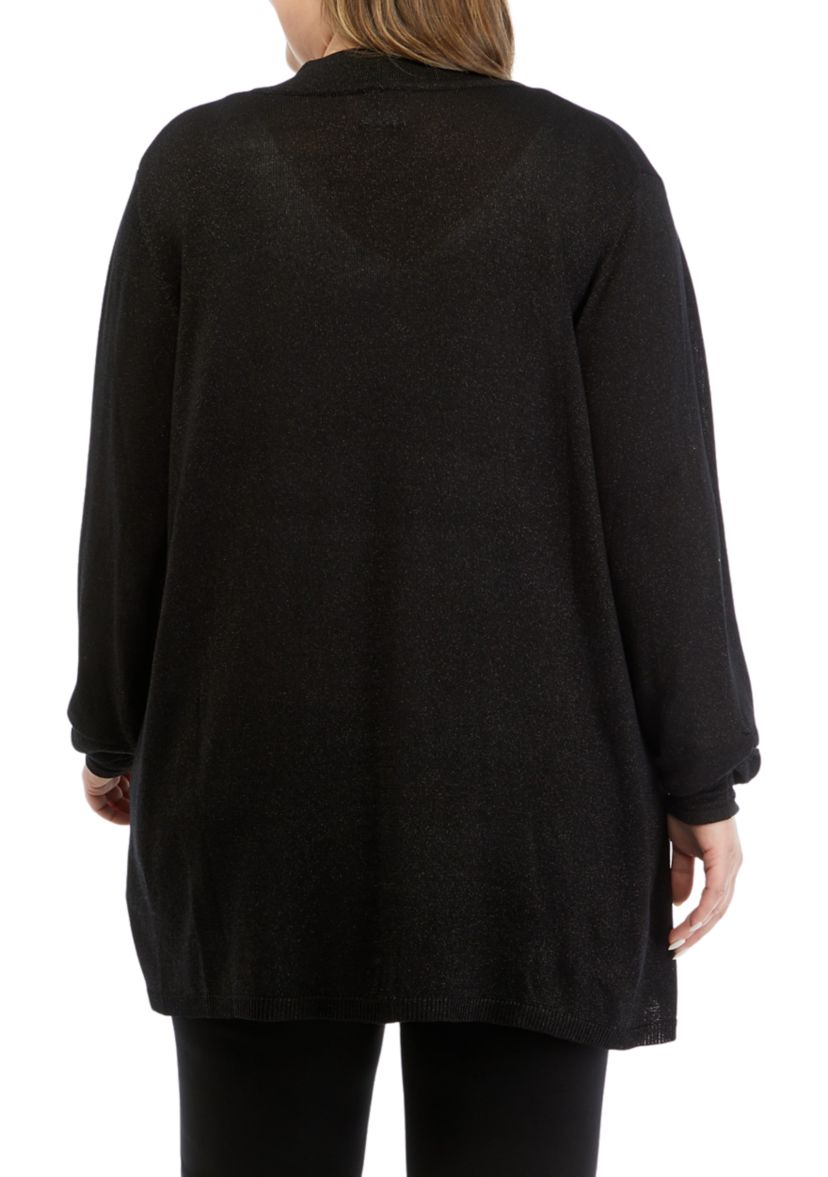 Plus Size Open Front Metallic Cardigan