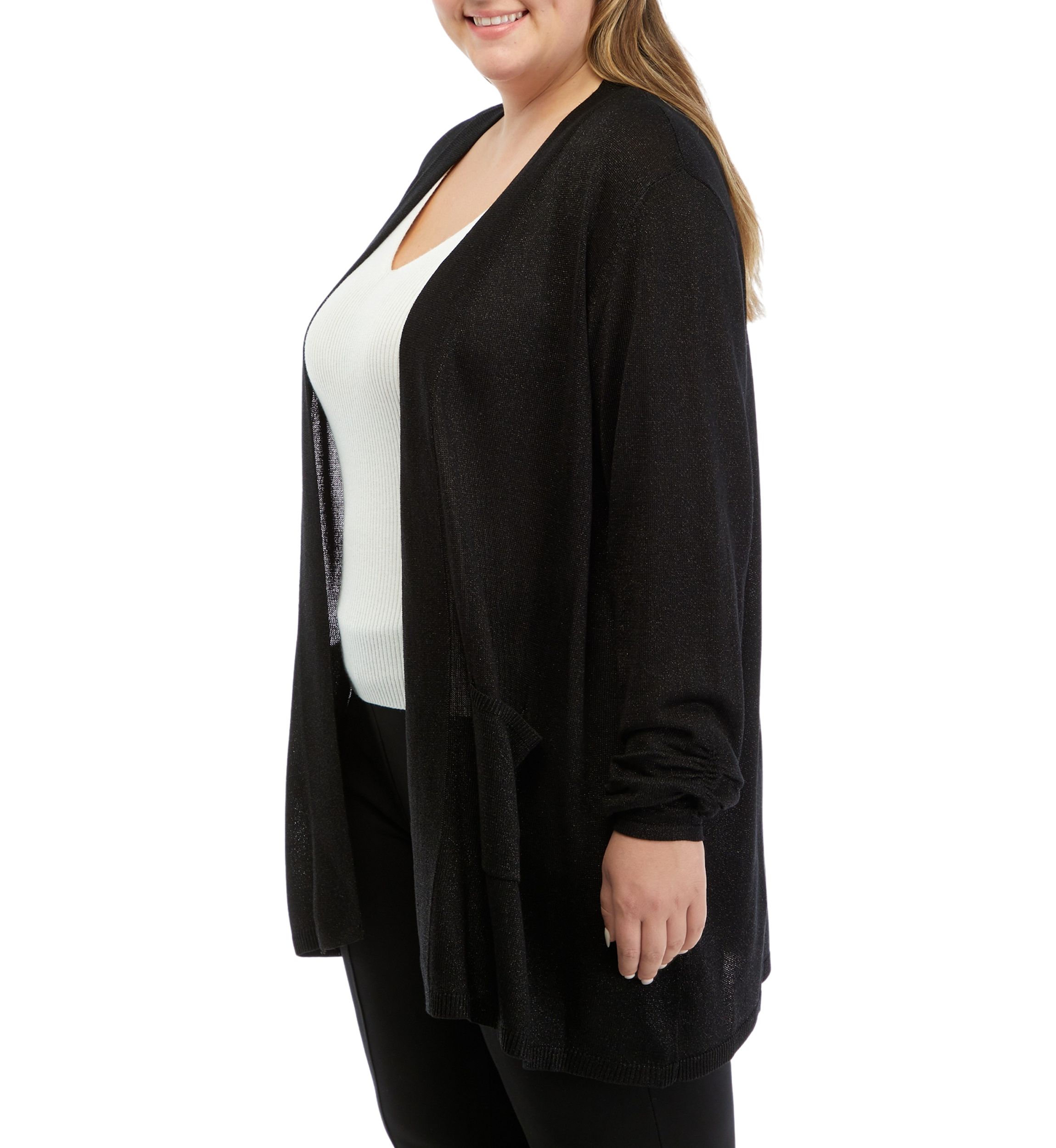 Plus Size Open Front Metallic Cardigan