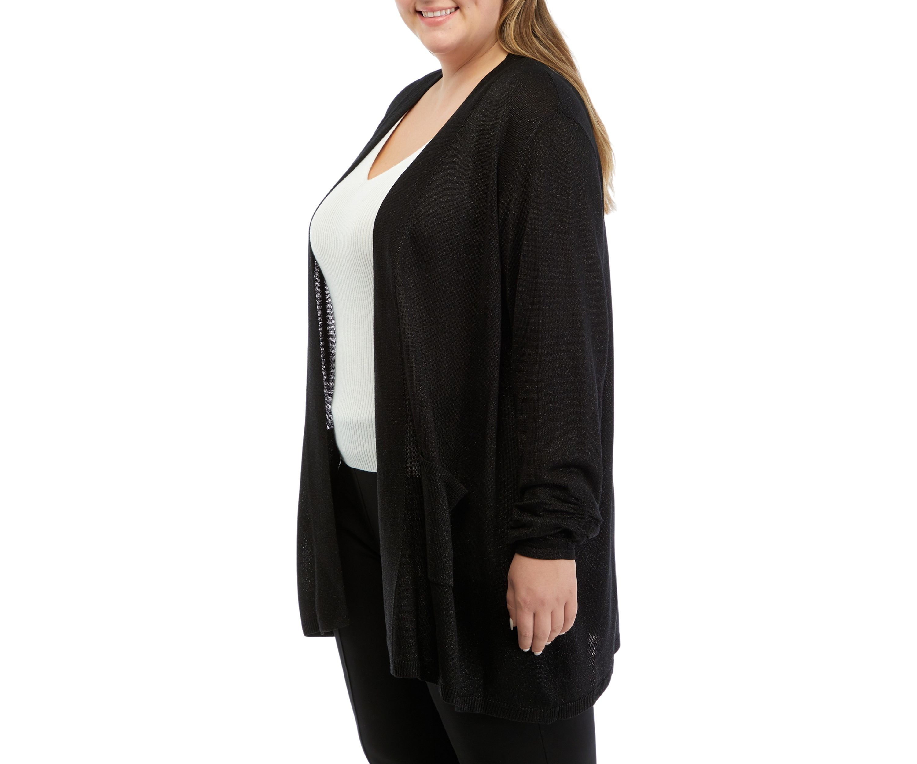 Plus Size Open Front Metallic Cardigan