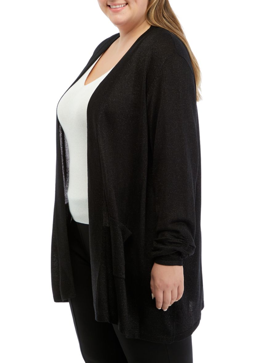 Plus Size Open Front Metallic Cardigan