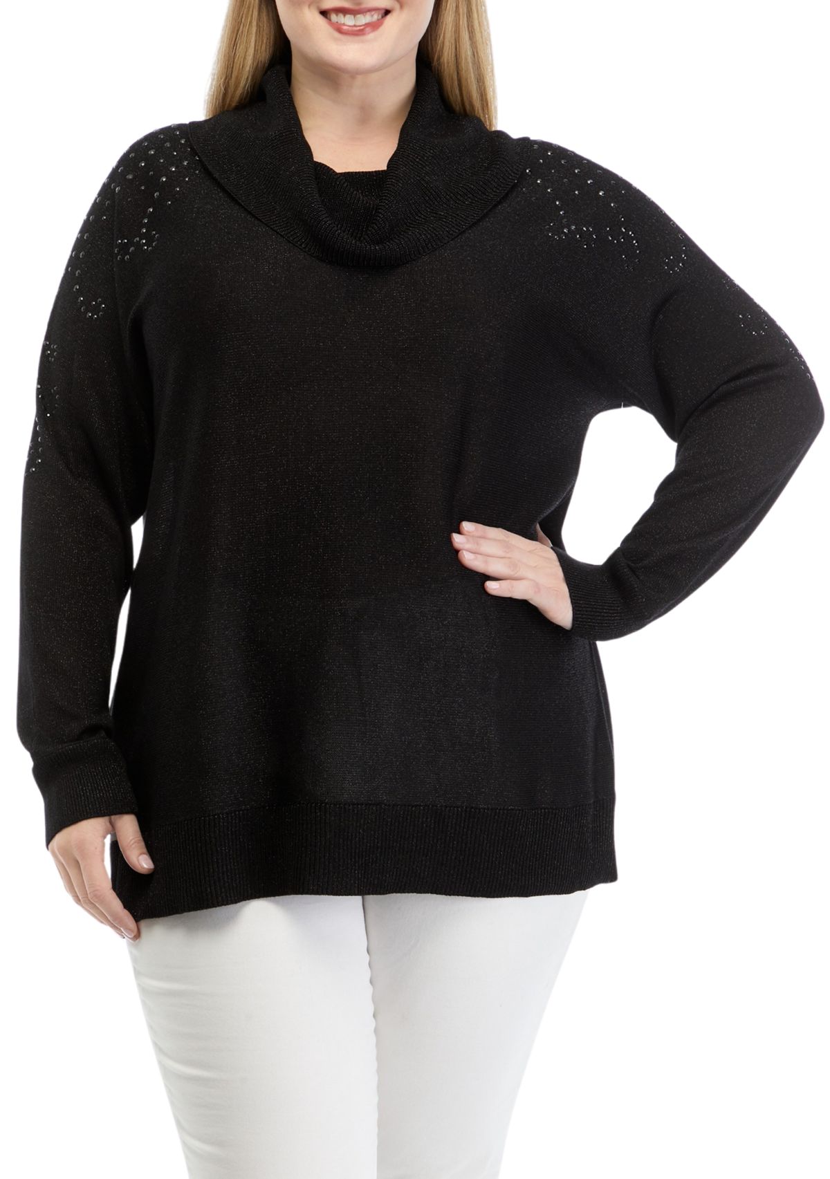 Plus Size Embellished Metallic Pullover 
