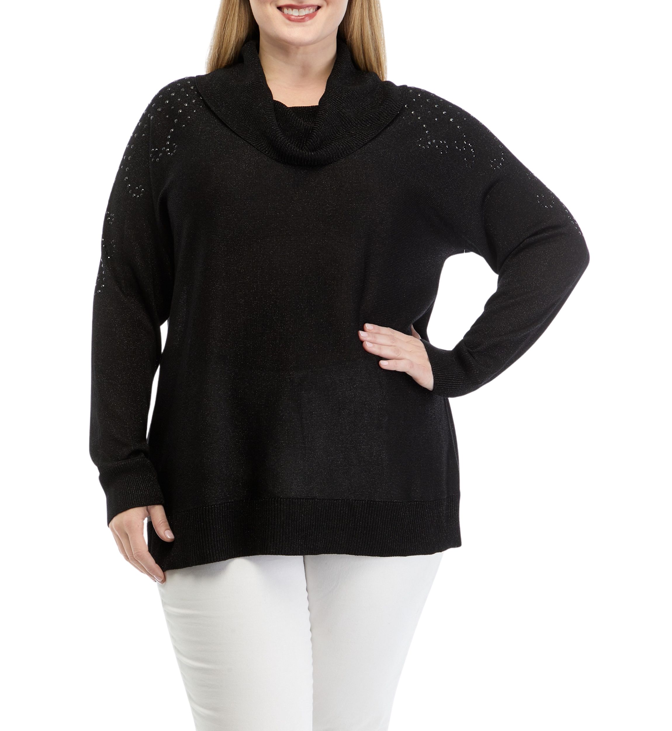 Plus Size Embellished Metallic Pullover 